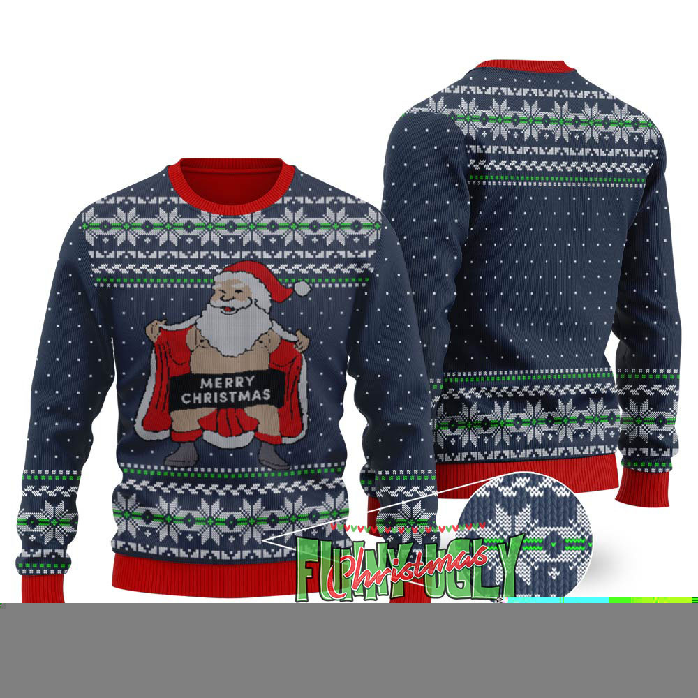 Naughty Santa Ugly Christmas Sweater Navy Special Merch Gift Idea for Festive Celebrations