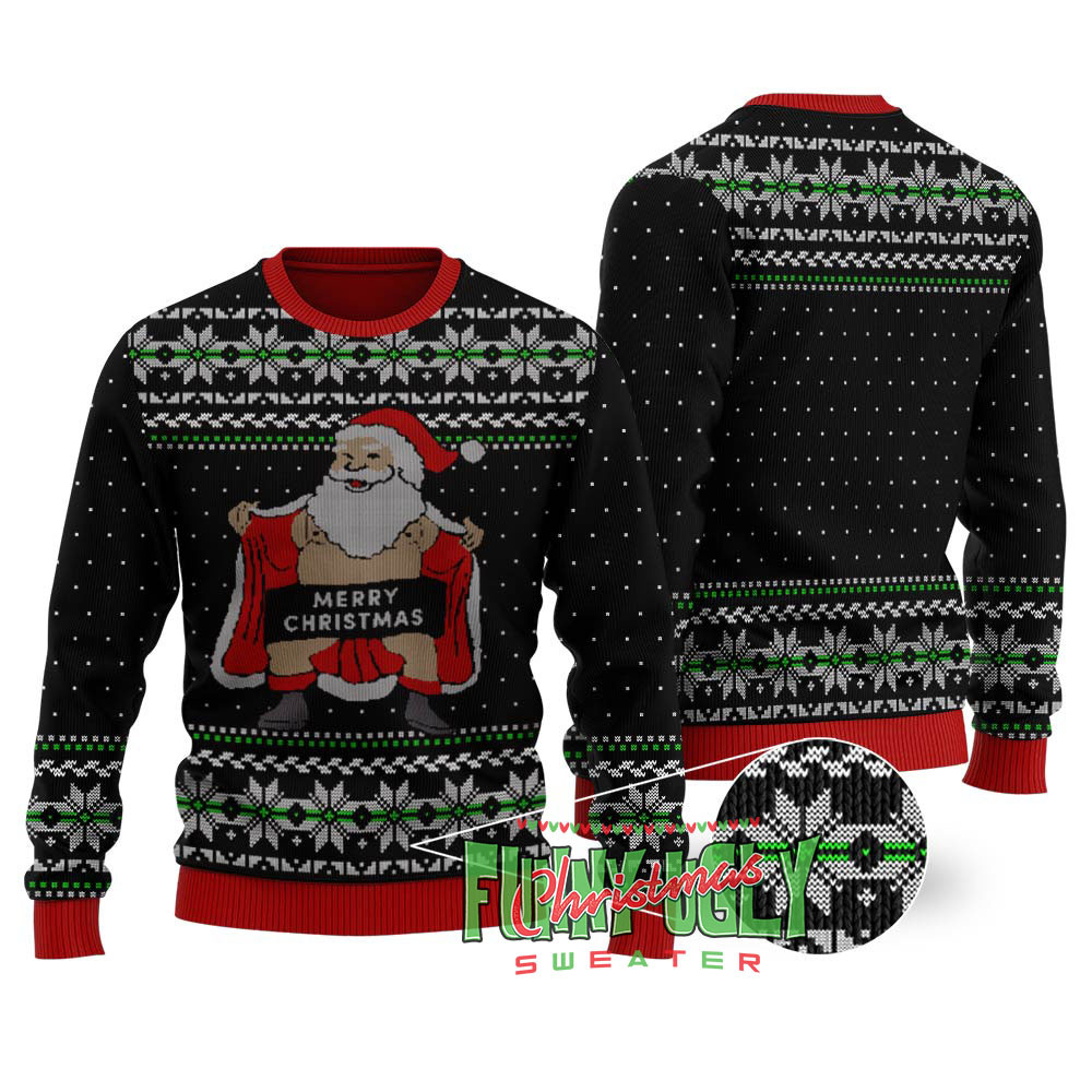 Naughty Santa Ugly Sweater Adults Black Lovely Christmas Sweater Gift for Mom or Grandma