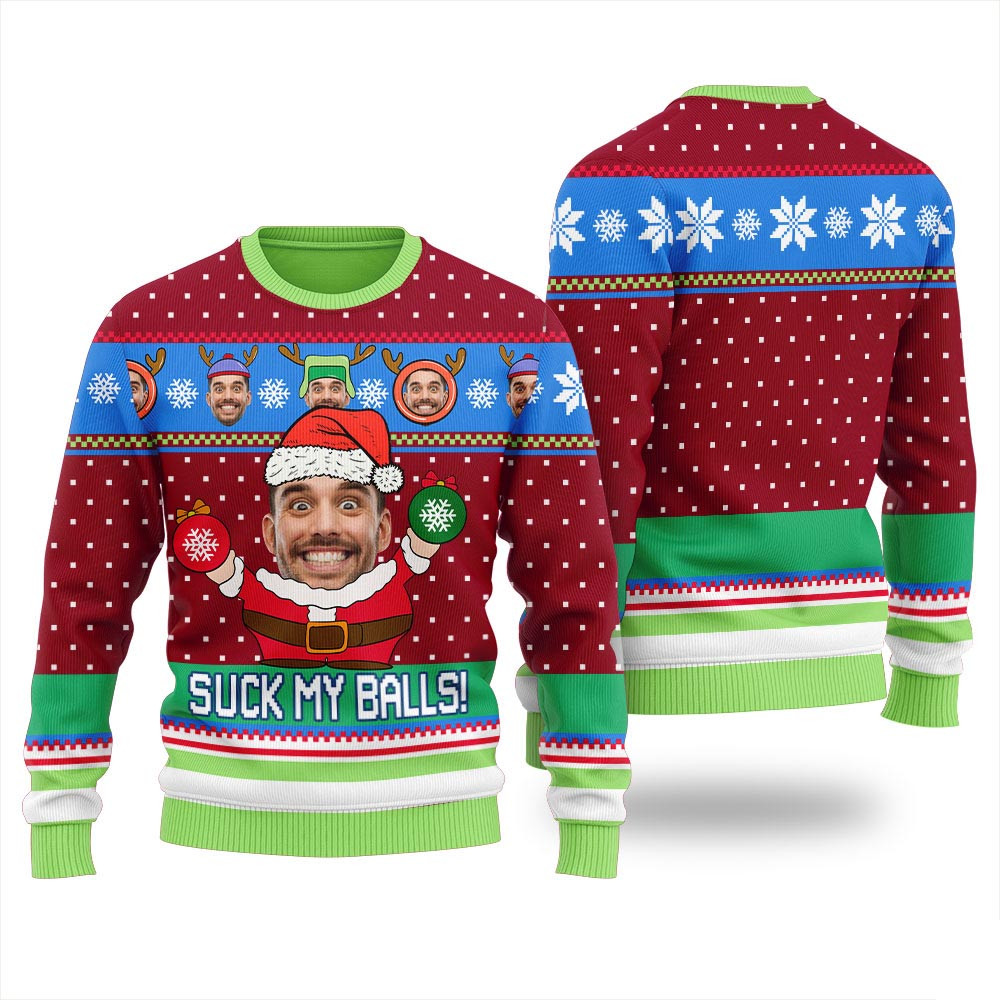 Naughty Suck My Balls Custom Ugly Sweater Womens Best Ugly Sweaters For Christmas