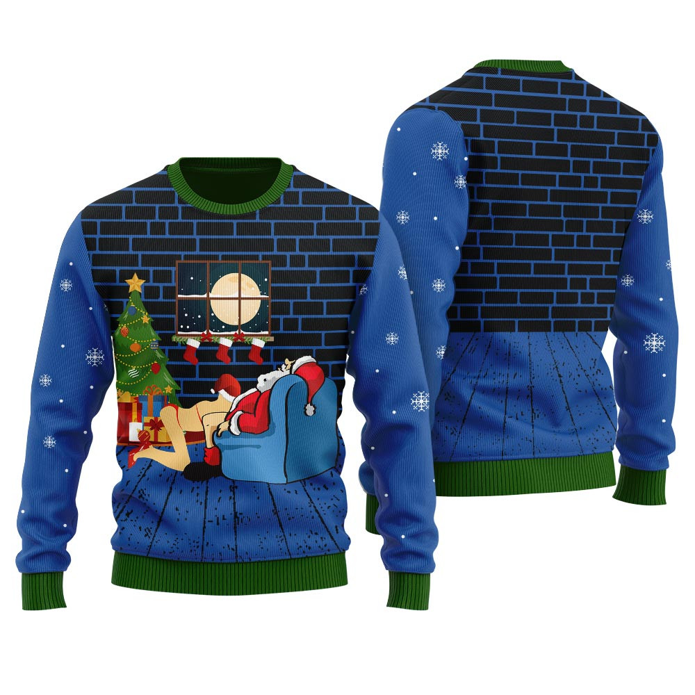 Naugty Santa With Bad Girl Womens Christmas Ugly Sweater Funny Holiday Sweater for Family Gatherings