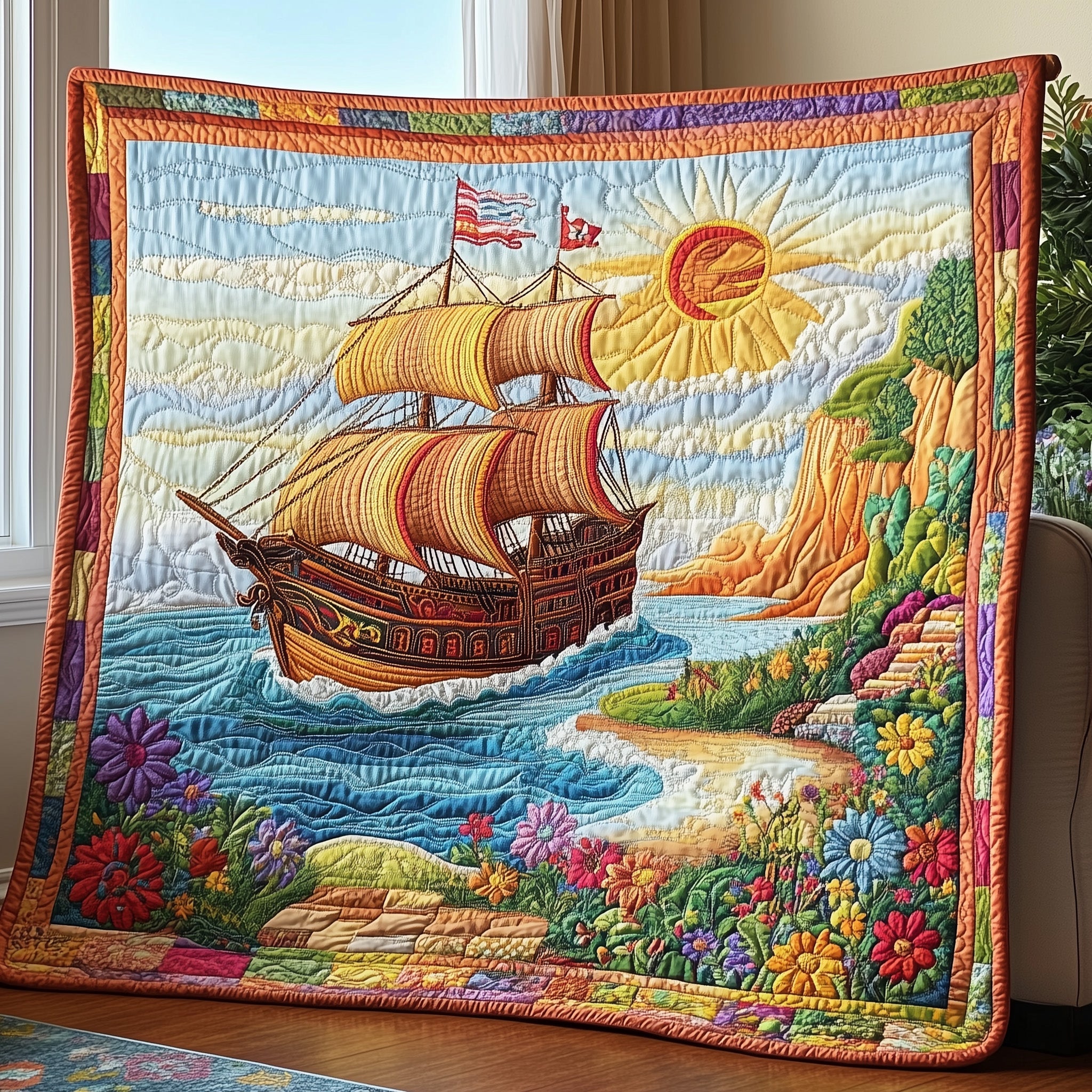 Nautical Adventure Quilted Blanket Merchandise Throw BlanketChristmas Gifts For Ocean Lovers