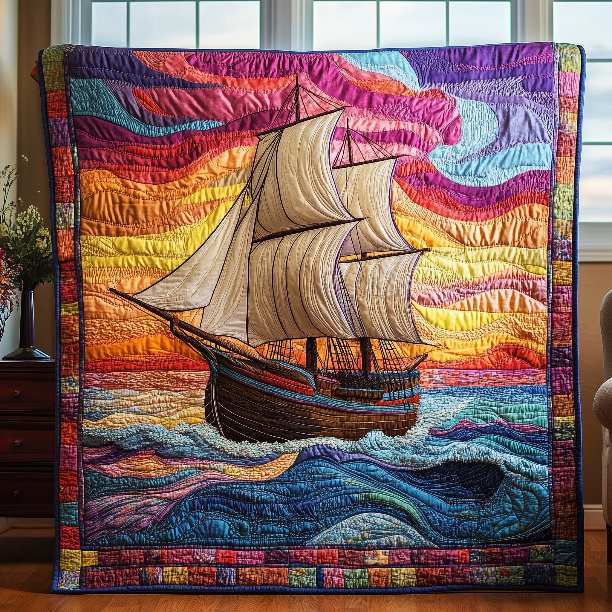 Nautical Adventure Quilted Blanket Merchandise Throw BlanketGift For Ocean Lover