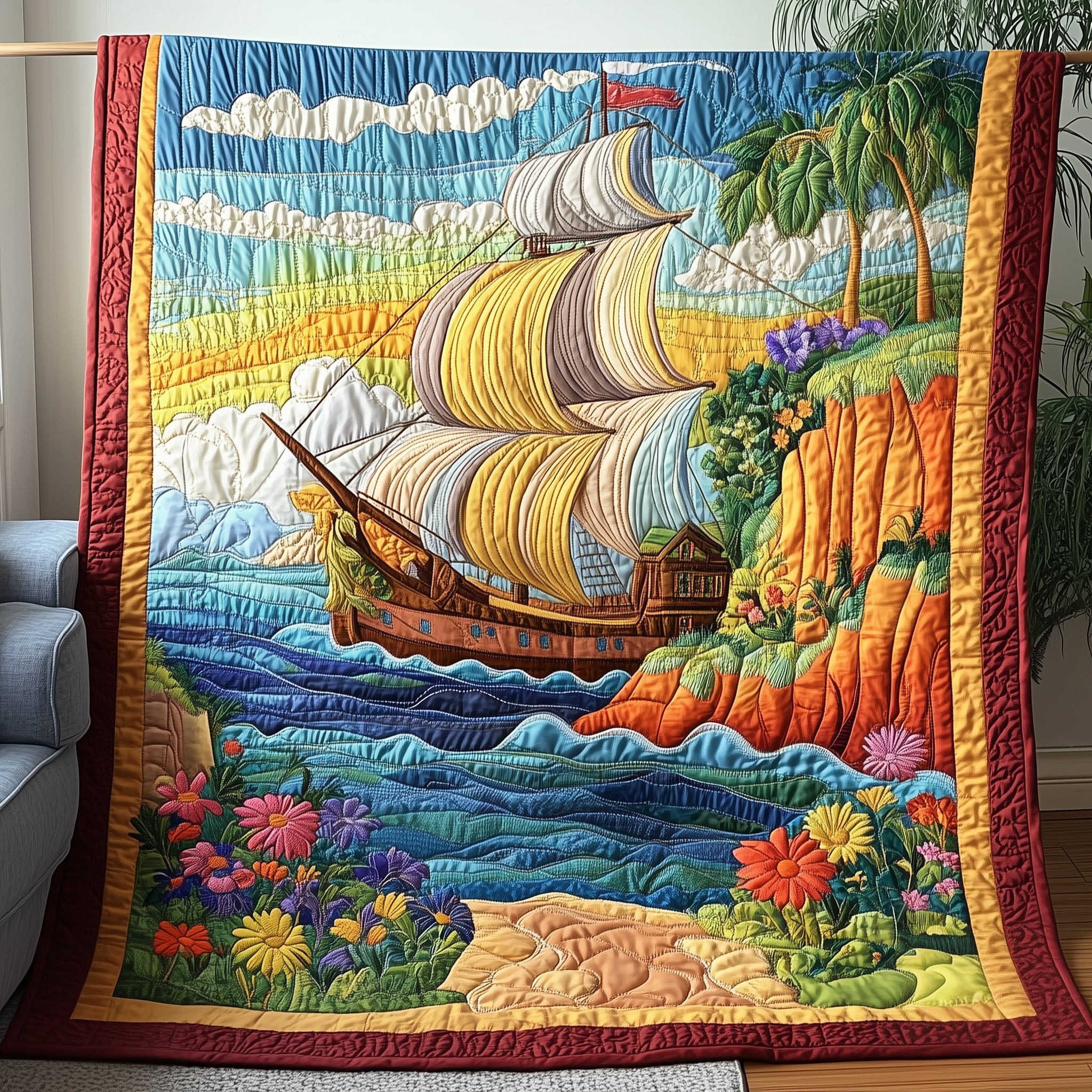 Nautical Adventure Quilted Blanket Merchandise Throw BlanketGifts For An Ocean Lover