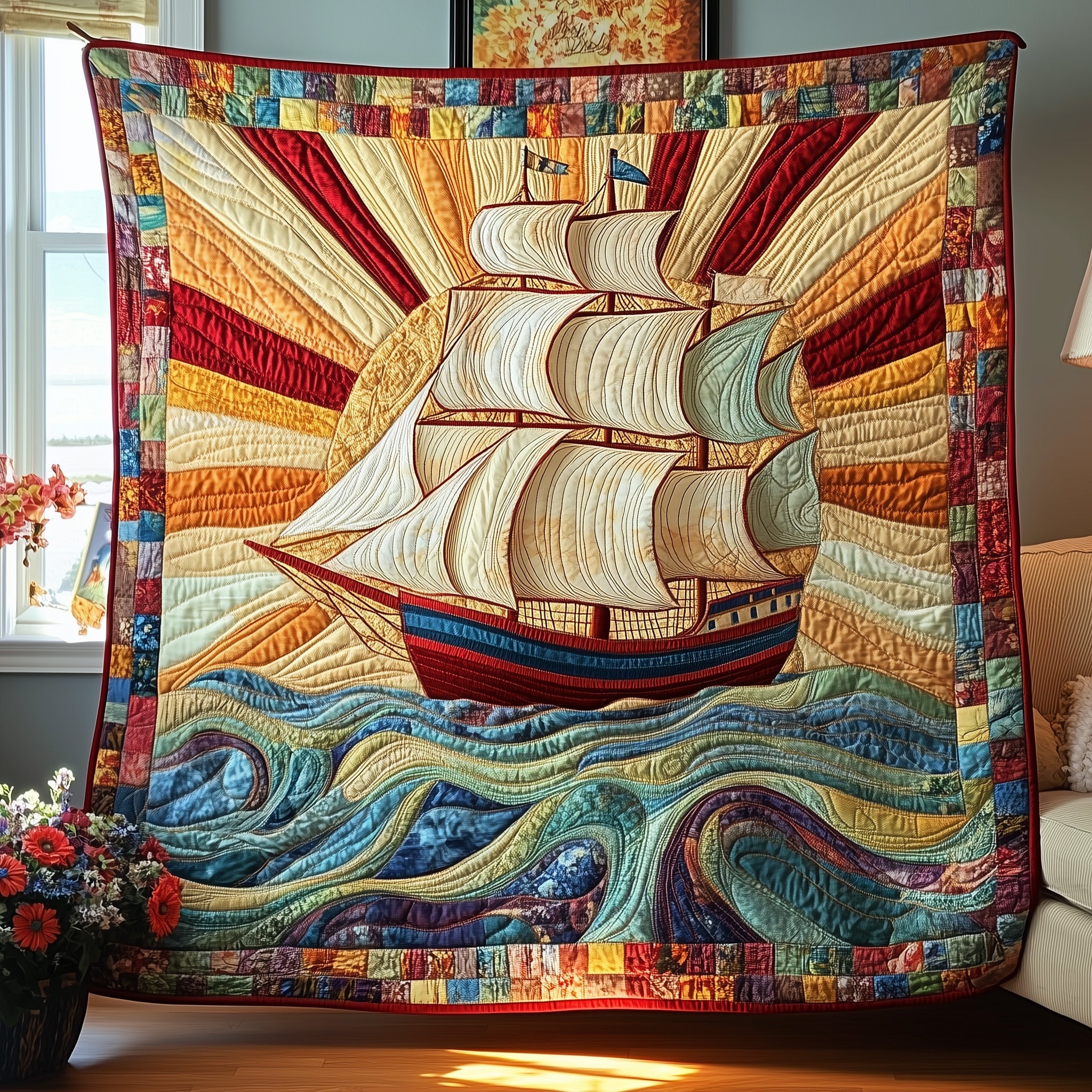 Nautical Adventure Quilted Blanket Merchandise Throw BlanketOcean Themed Gift Christmas