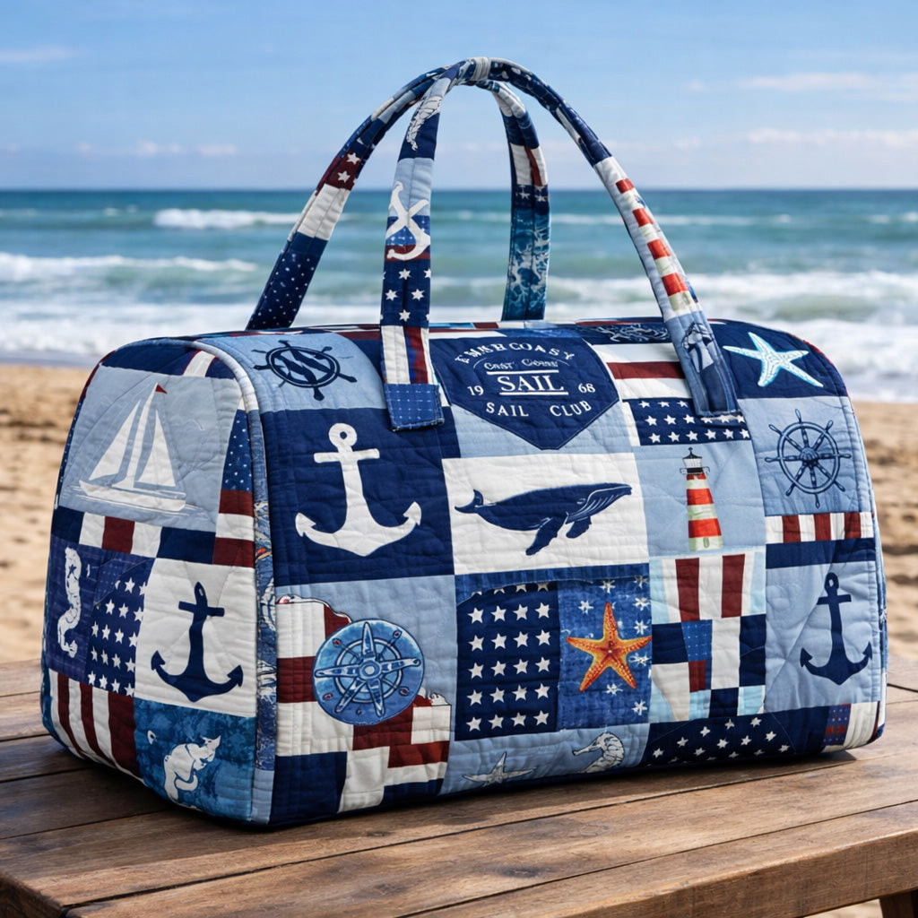 Nautical Anchor Lighthouse Quilted Duffle Bag Patchwork Beach Tote Bag Best Gift For Her
