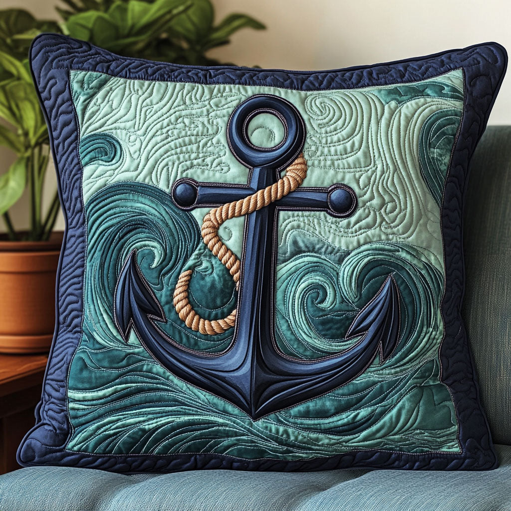 Nautical Anchor Quilt Pillow Case Durable and Washable Pillow Case for Home Use
