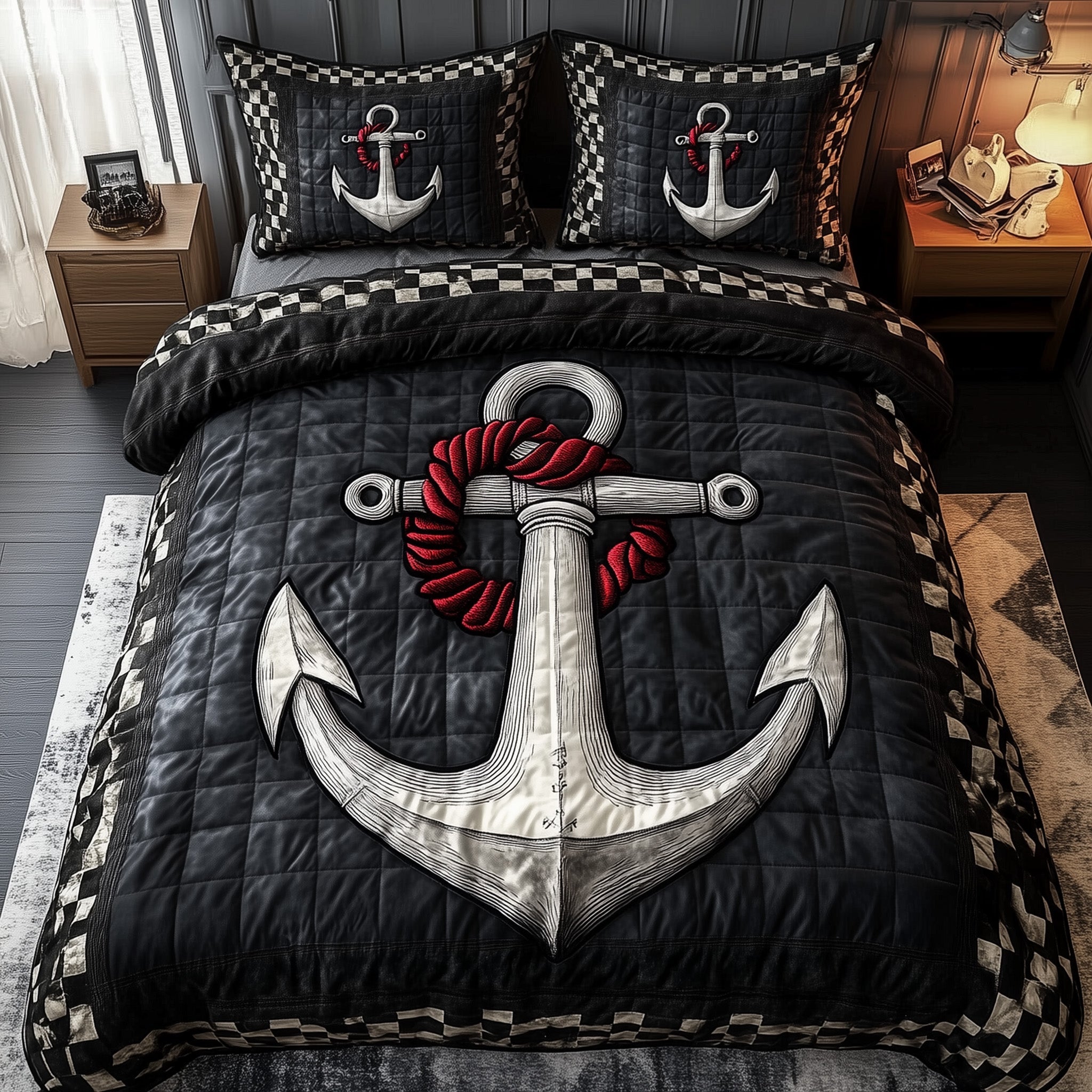 Nautical Anchor Quilted Bedding Decorative Anchor  Happy Navy Gift Ideas