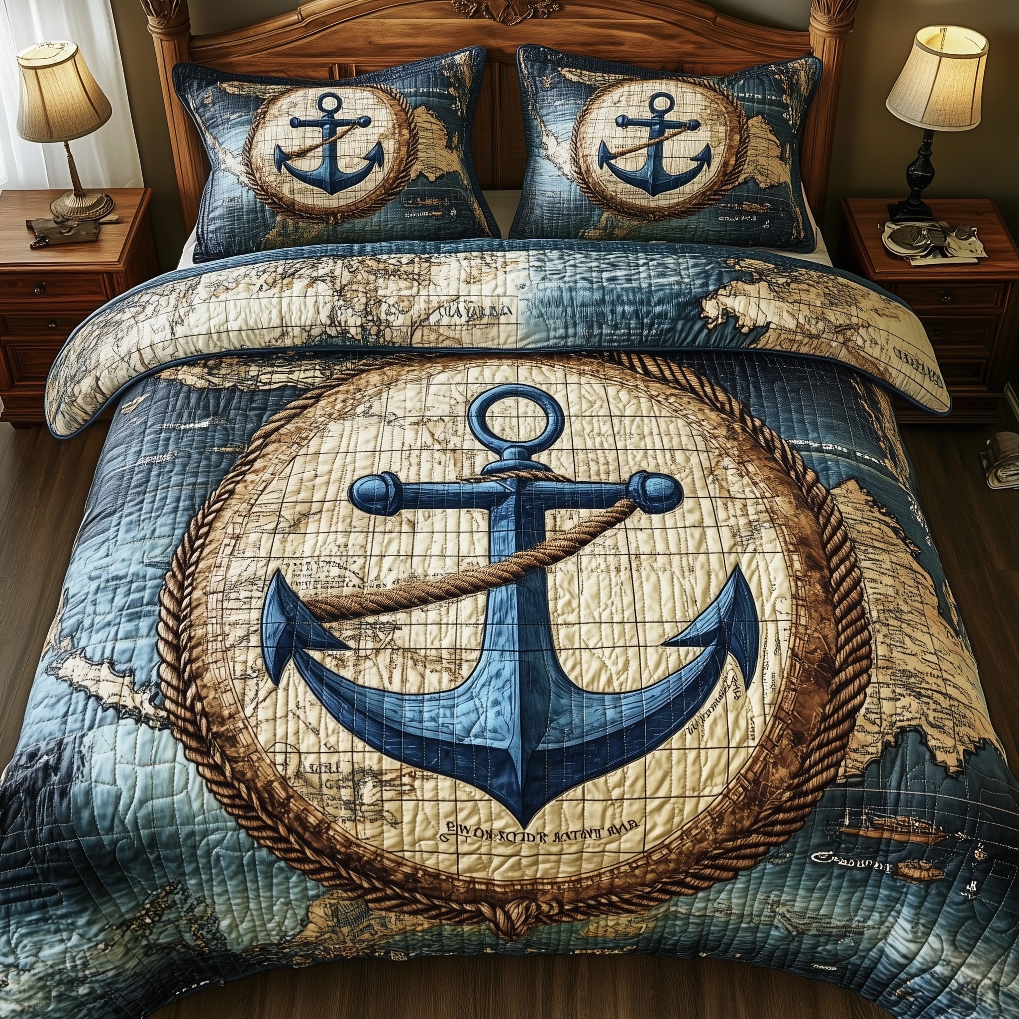 Nautical Anchor Quilted Bedding Set Duvet Cover Bed Sheet Gift Ideas For Ocean Lovers