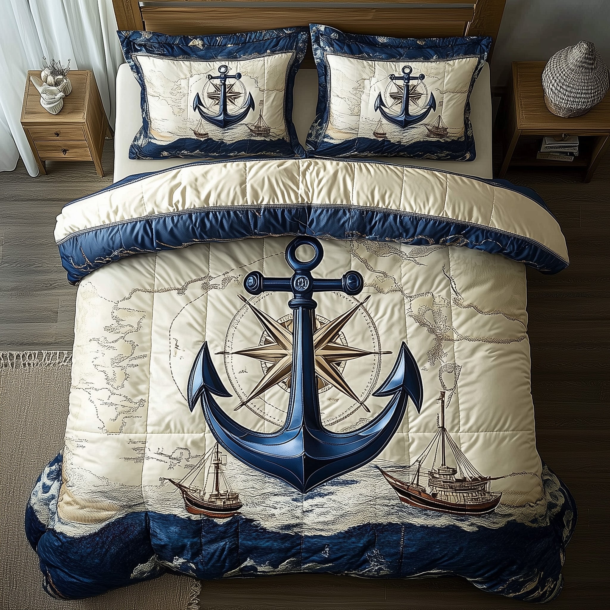 Nautical Anchor Quilted Bedding Set Maritime Decor Bedding Ideas Gifts