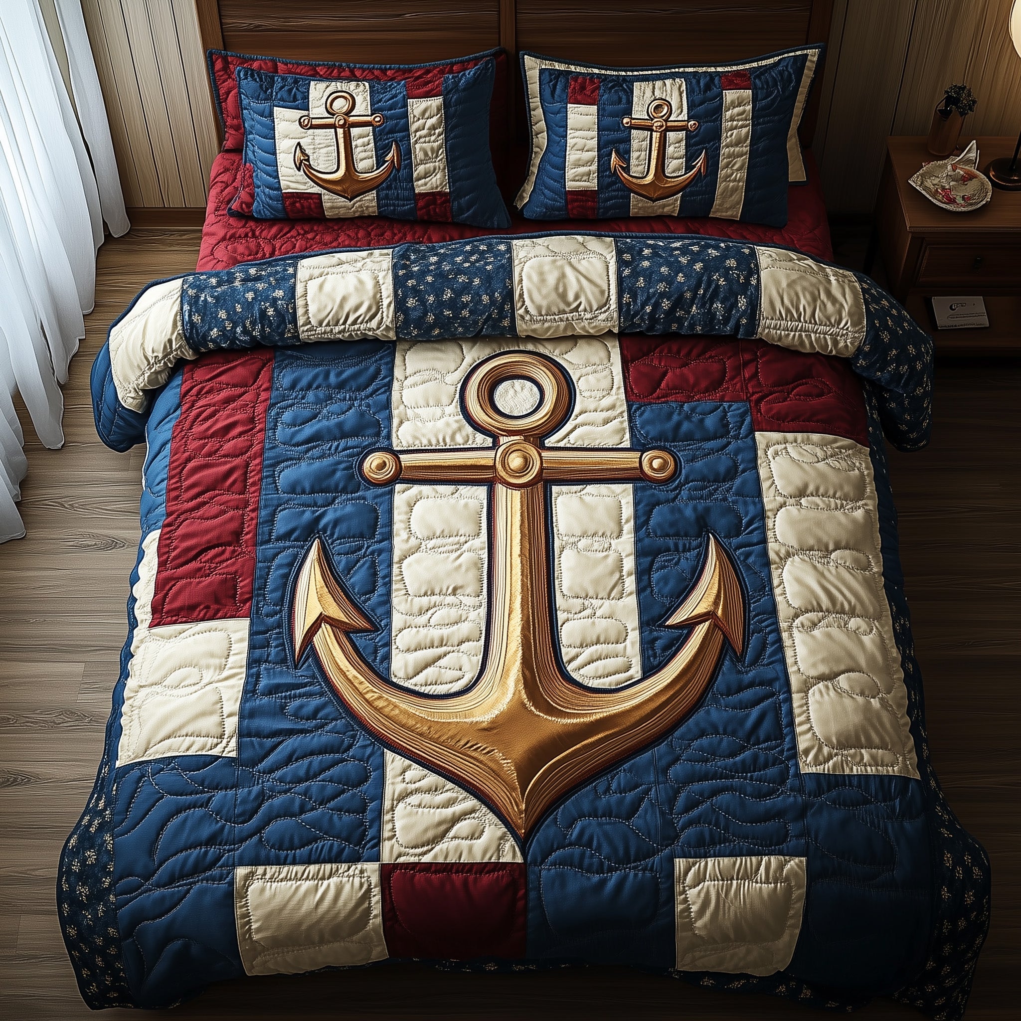 Nautical Anchor Quilted Bedding Set Maritime Style Quilt Decor Best Bedding Gifts