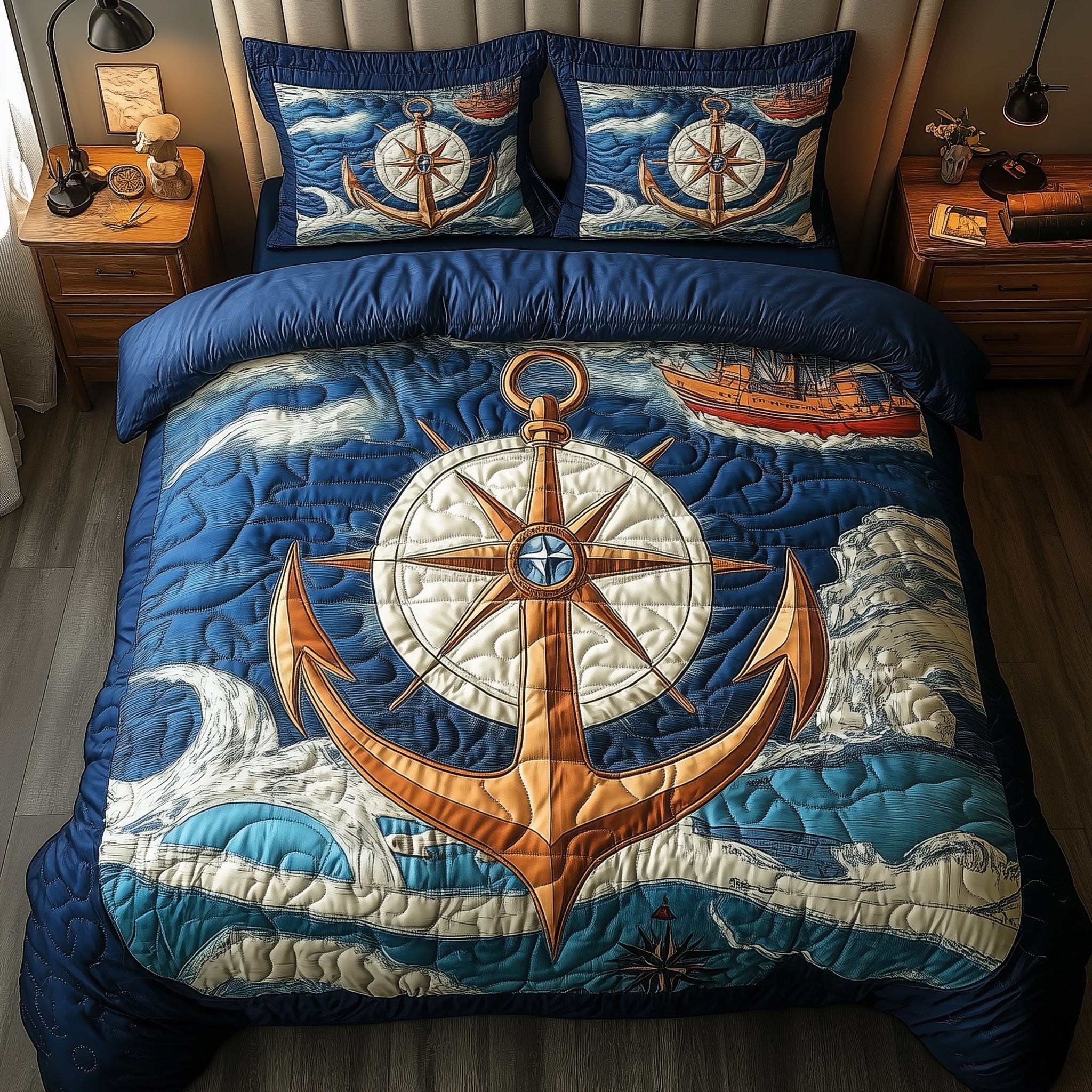 Nautical Anchor Quilted Bedding Set Navy Anchor Decor Marine Bedding Theme Presents