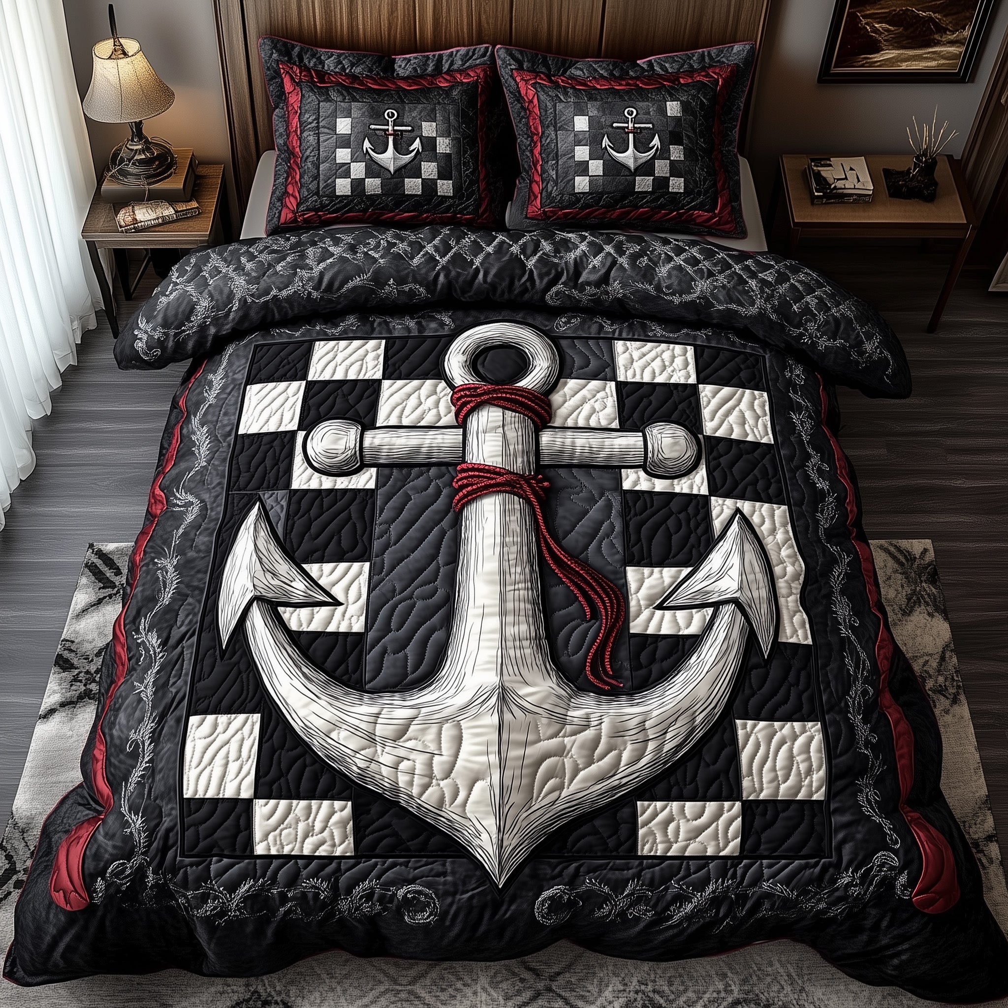 Nautical Anchor Quilted Bedding Set Navy Anchor Quilt Cover Best Bedding Gifts