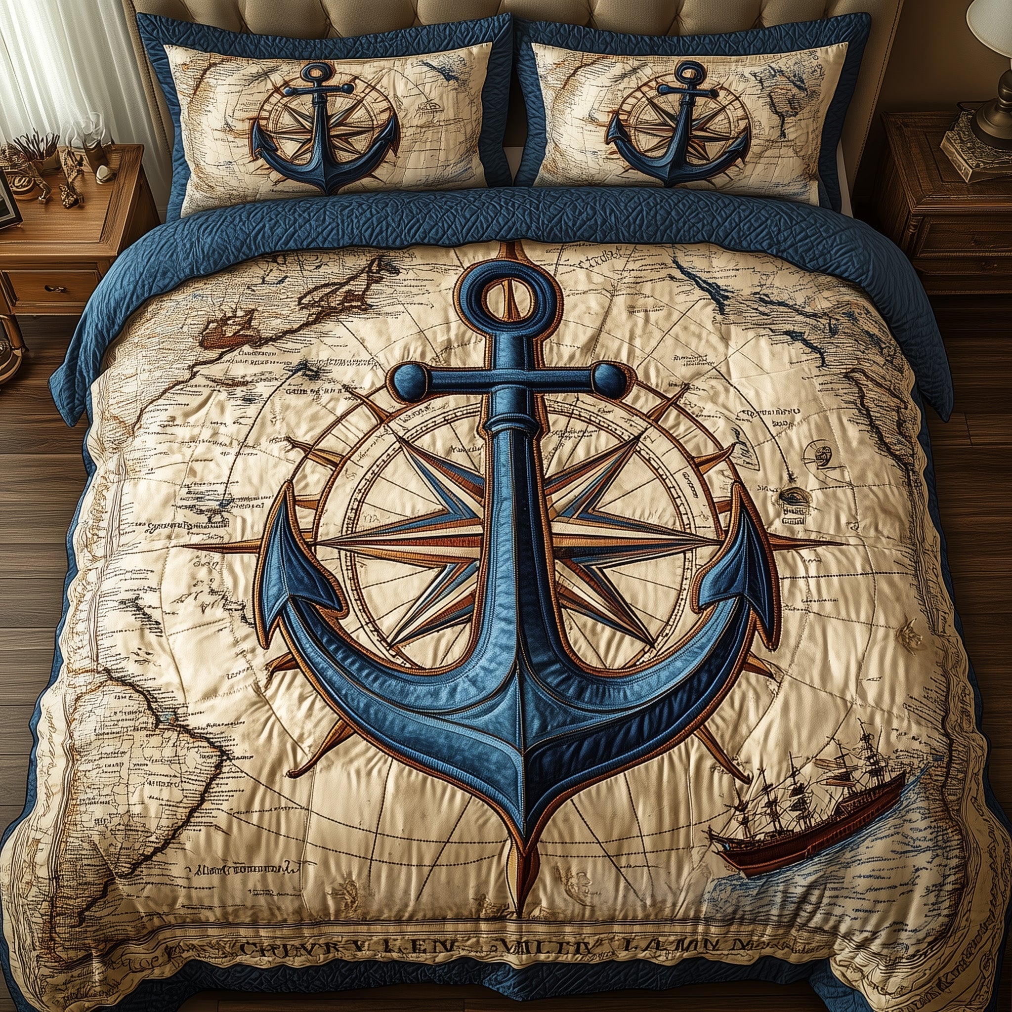 Nautical Anchor Quilted Bedding Set Ocean Sailor Bedroom Decor Best Gift For Beach Lovers