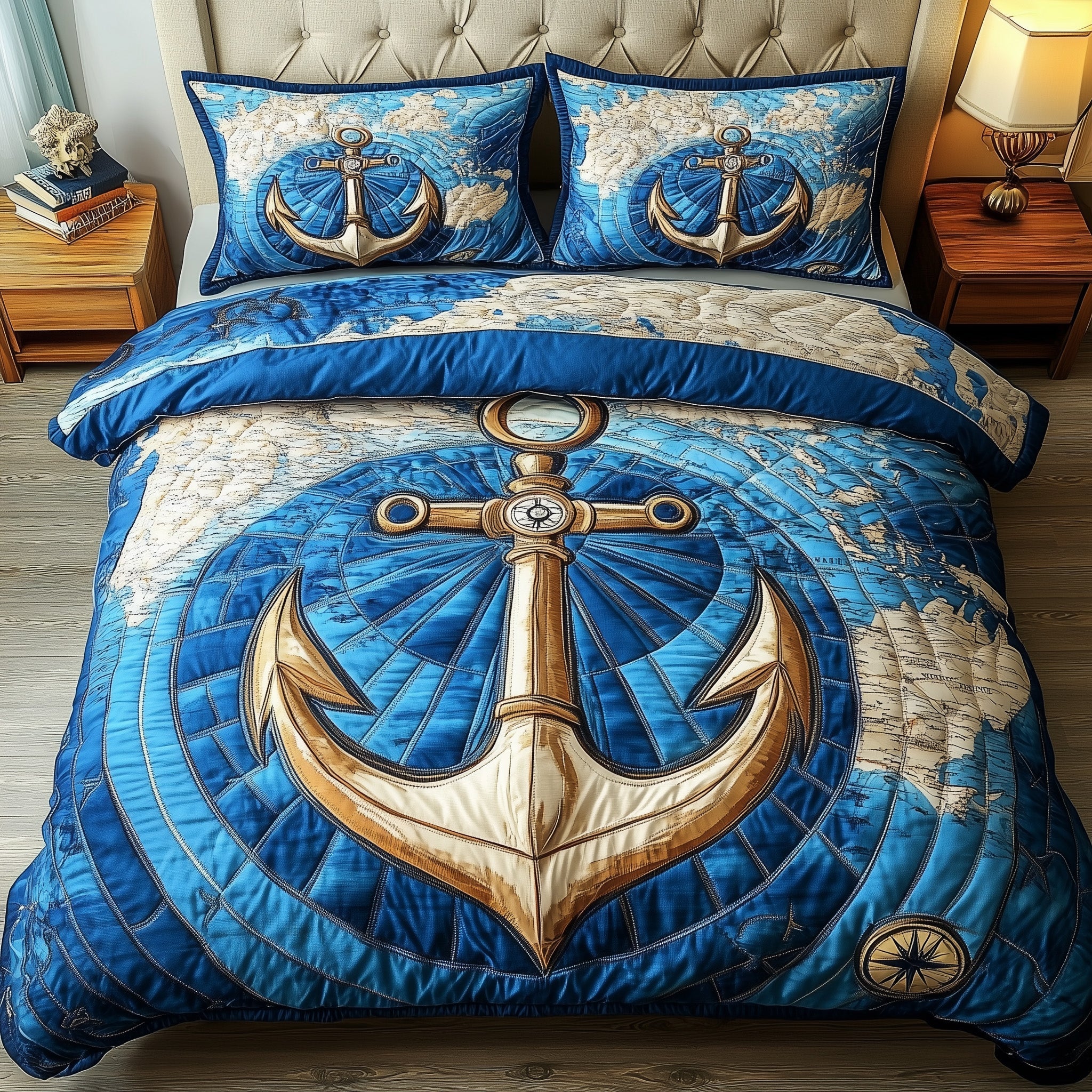 Nautical Anchor Quilted Bedding Set Sailor Theme Nautical Home Decor Gifts