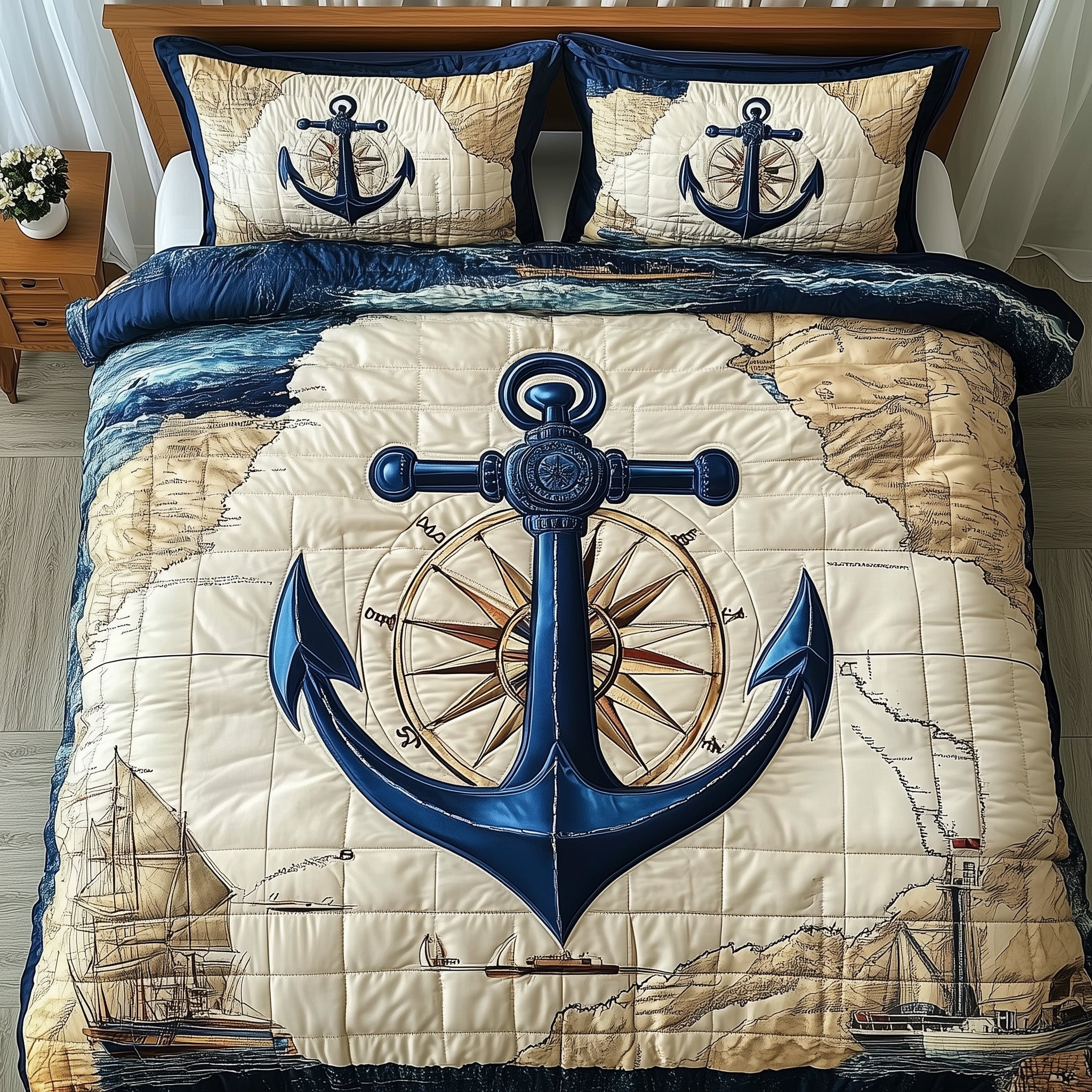 Nautical Anchor Quilted Bedding Set United States Navy Navy Veteran Gifts