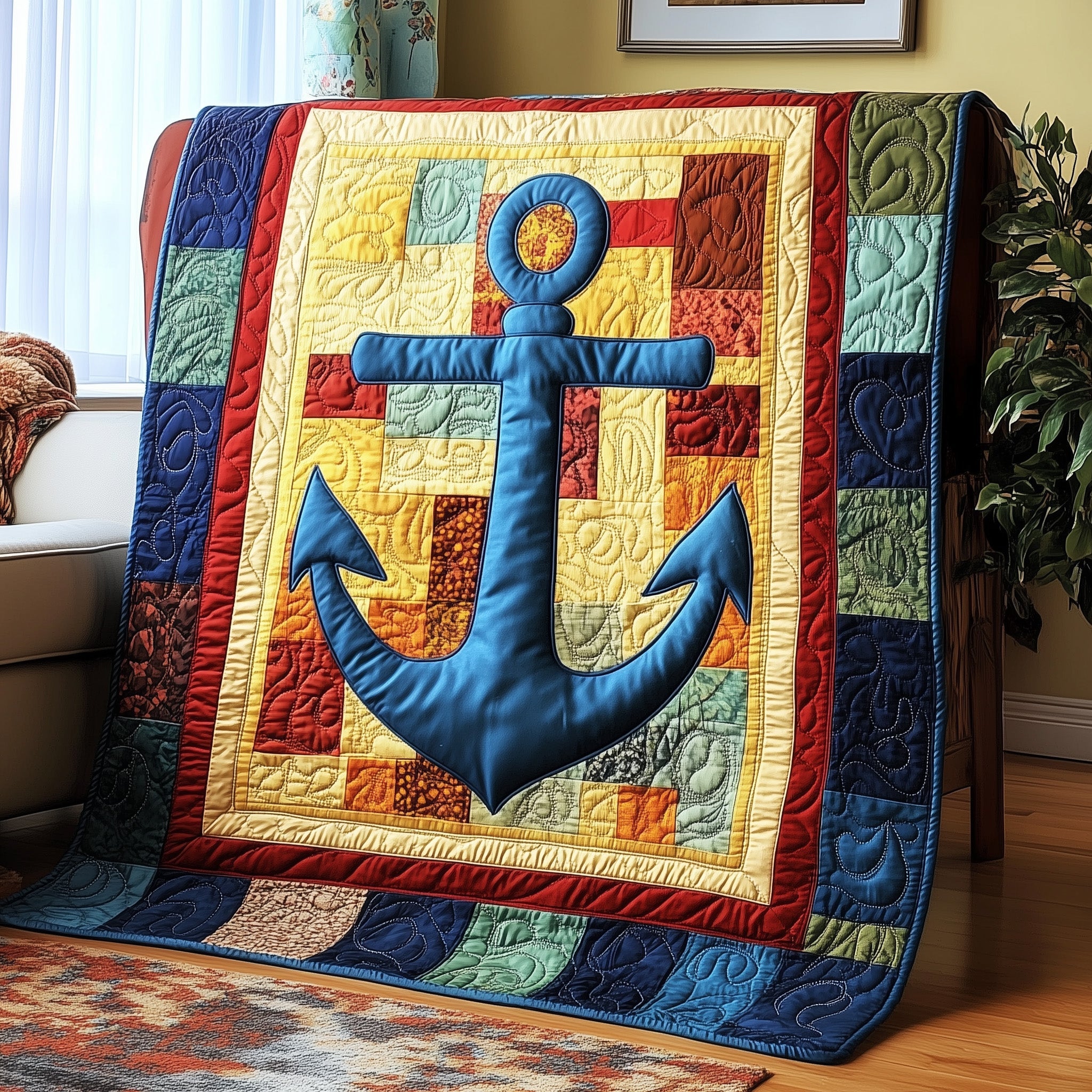 Nautical Anchor Quilted Blanket Merchandise Throw BlanketAnchor Gifts Ocean Christmas