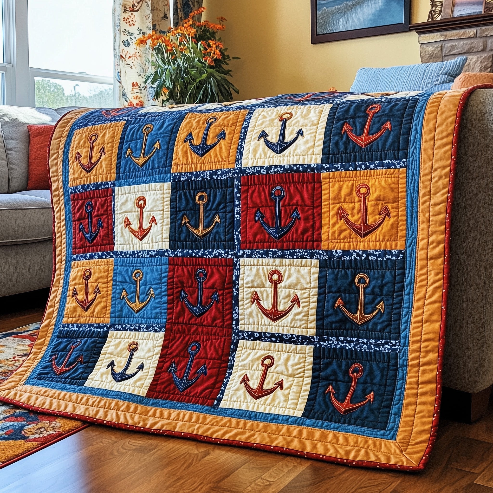 Nautical Anchor Quilted Blanket Merchandise Throw BlanketAnchor Related Presents Navy