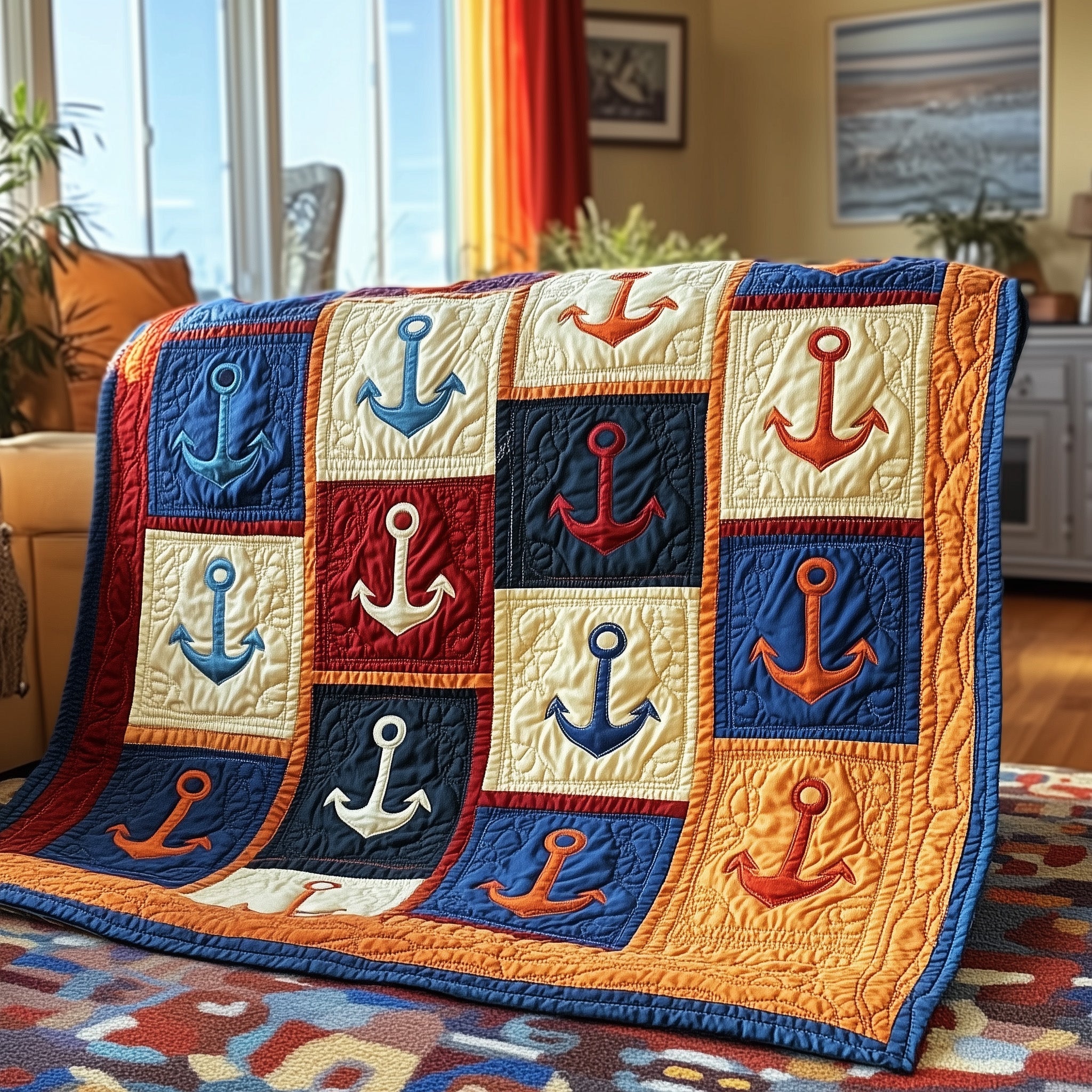Nautical Anchor Quilted Blanket Merchandise Throw BlanketBest Themed Anchor Gifts Christmas