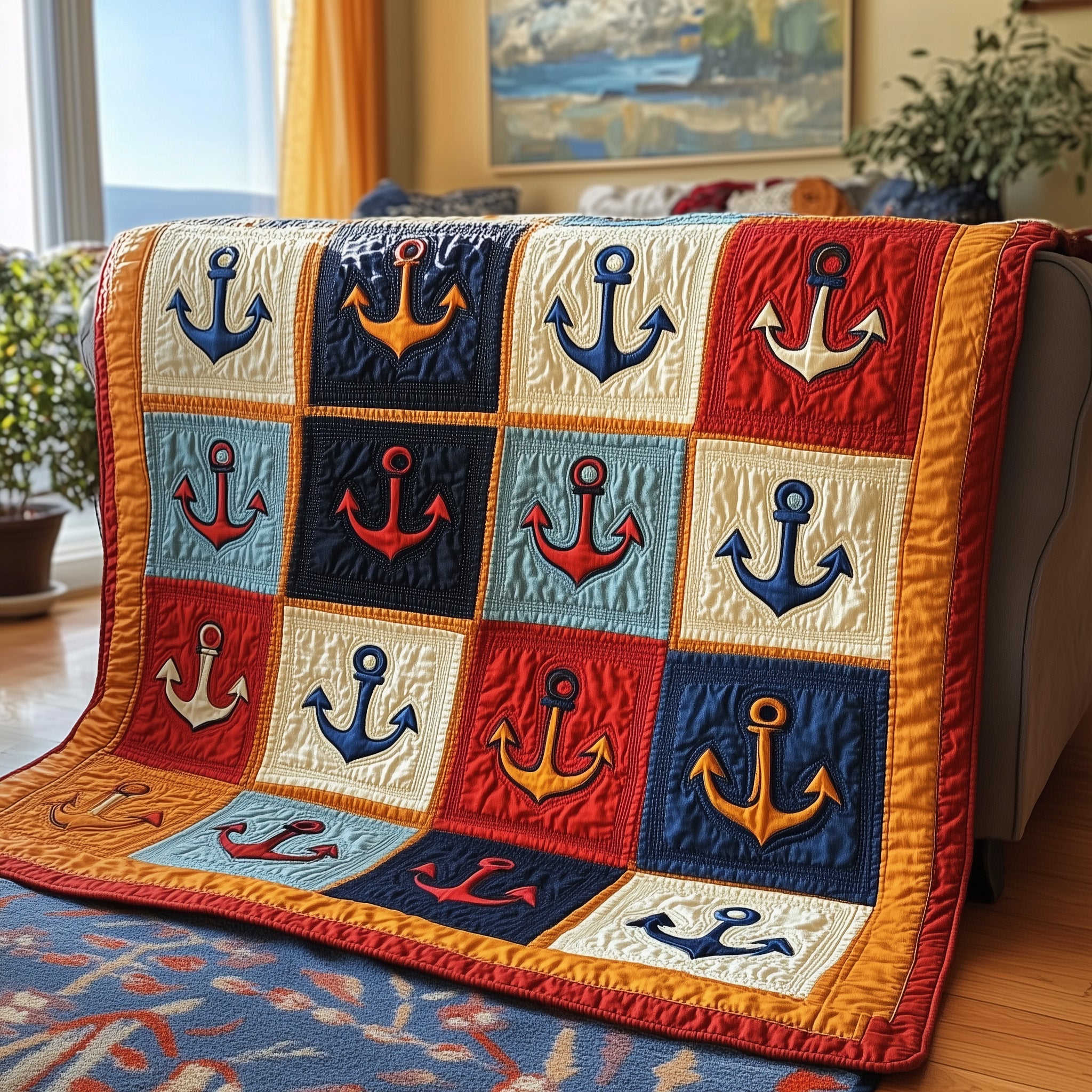 Nautical Anchor Quilted Blanket Merchandise Throw BlanketChristmas Gifts With Anchors On Them