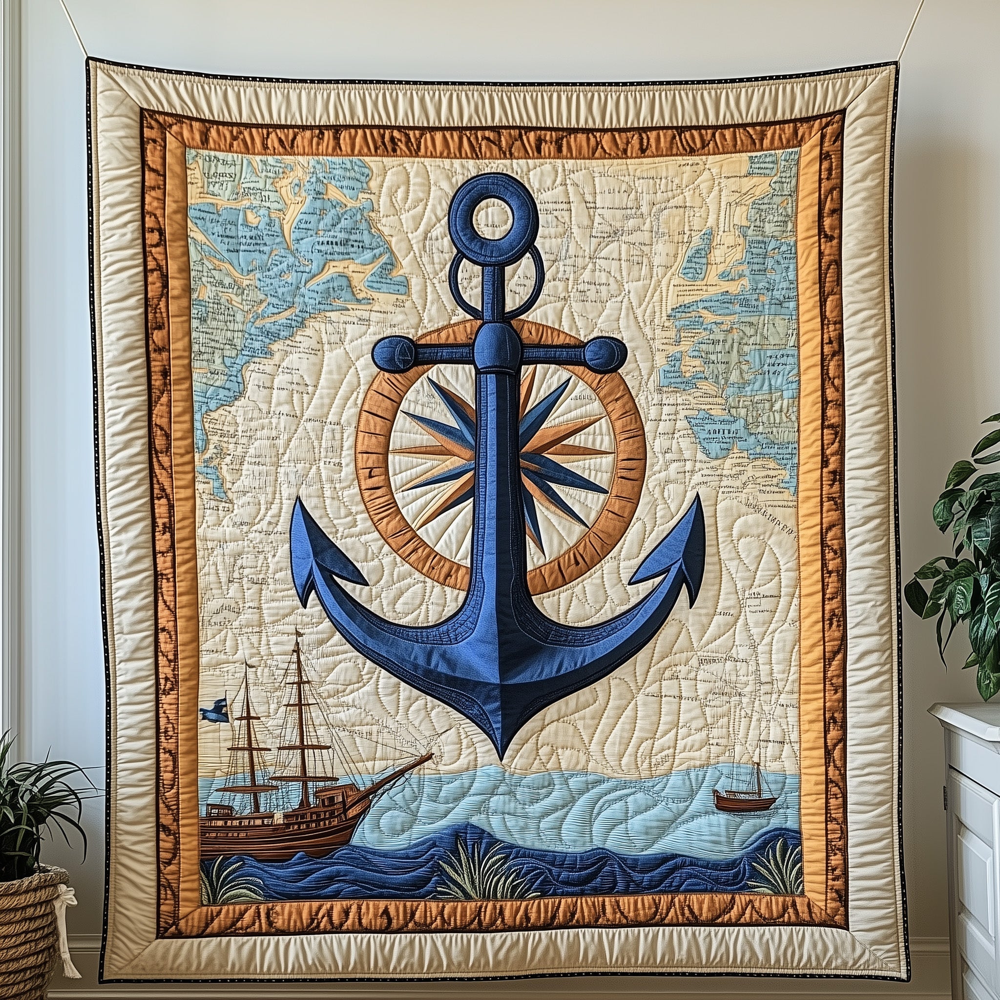 Nautical Anchor Quilted Blanket Merchandise Throw BlanketMarine Anchor Gifts Christmas