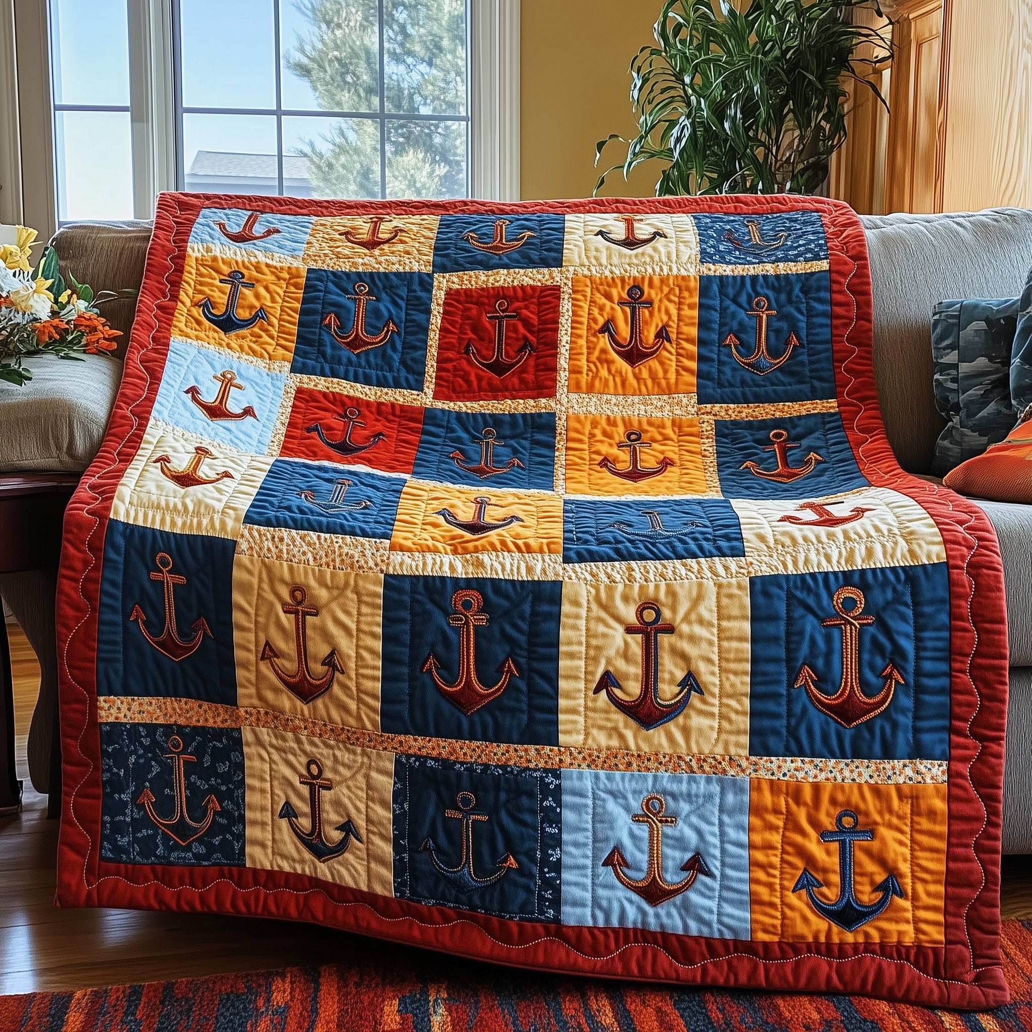 Nautical Anchor Quilted Blanket Merchandise Throw BlanketNavy Anchor Gifts Ocean