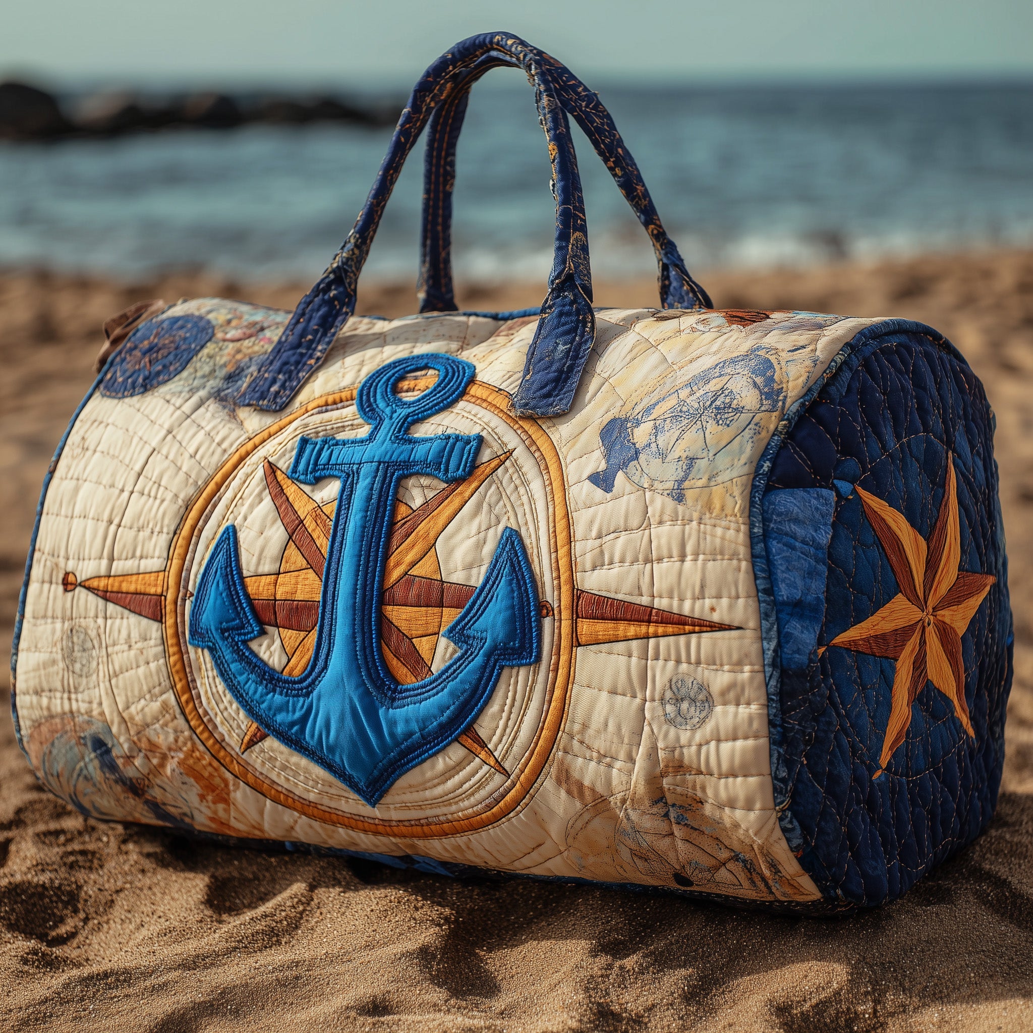 Nautical Anchor Quilted Duffle Bag For Work And Travel