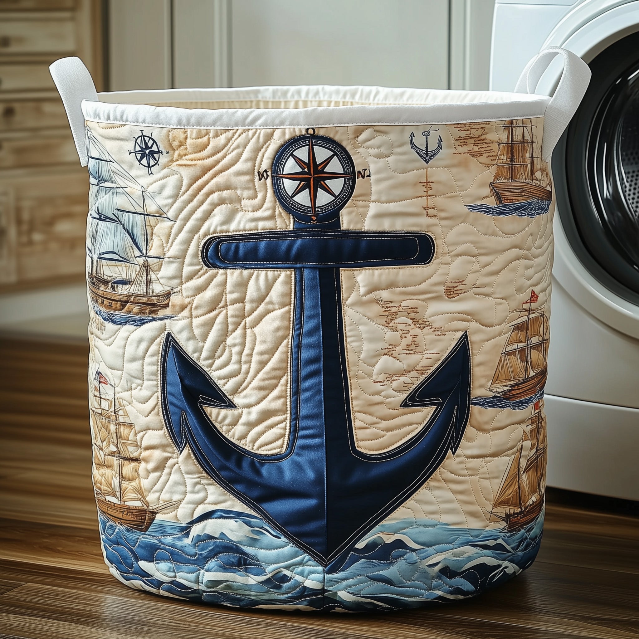 Nautical Anchor Quilted Laundry Basket Fabric Clothes Basket Unique Anchor Enthusiasts Presents