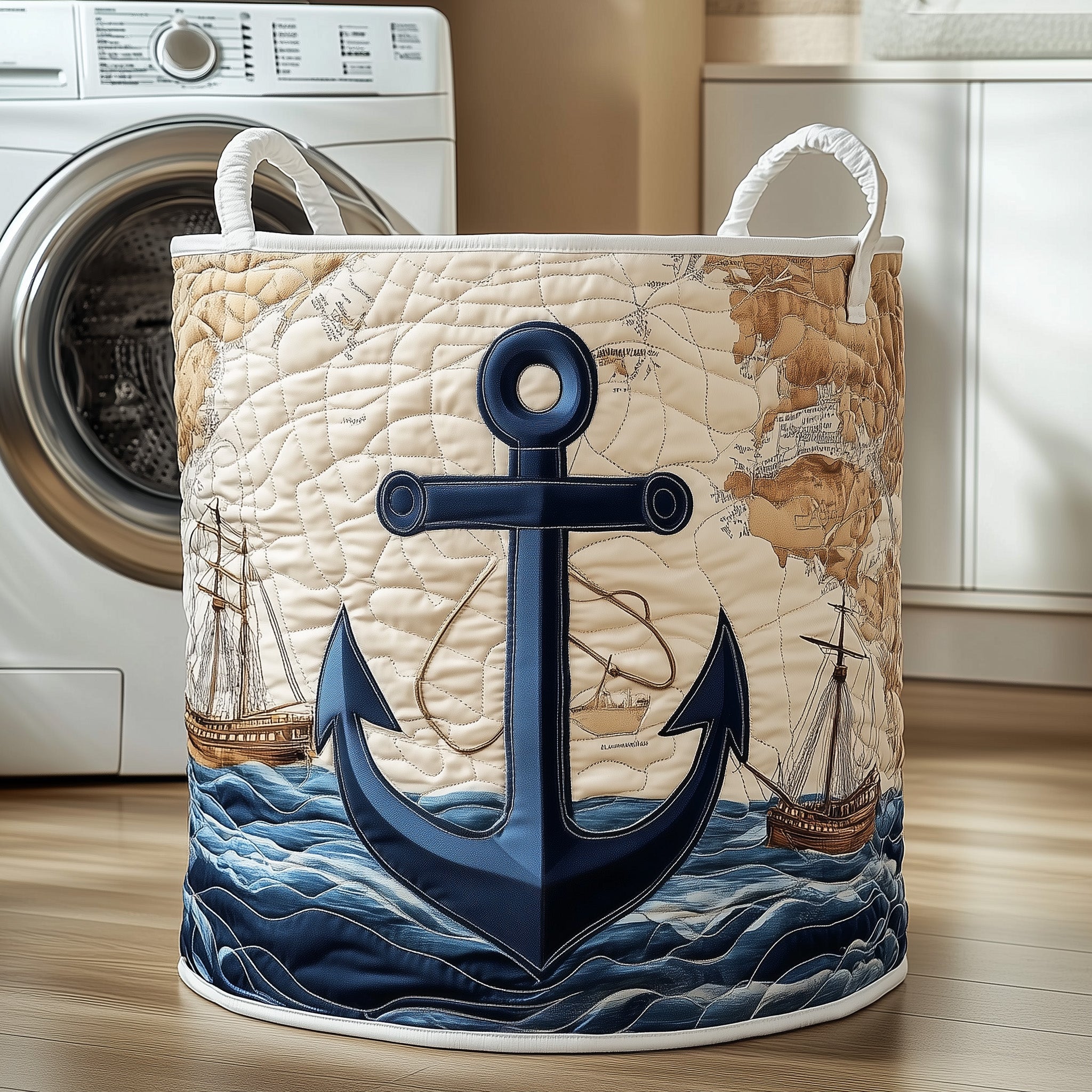 Nautical Anchor Quilted Laundry Basket Ocean Themed Presents