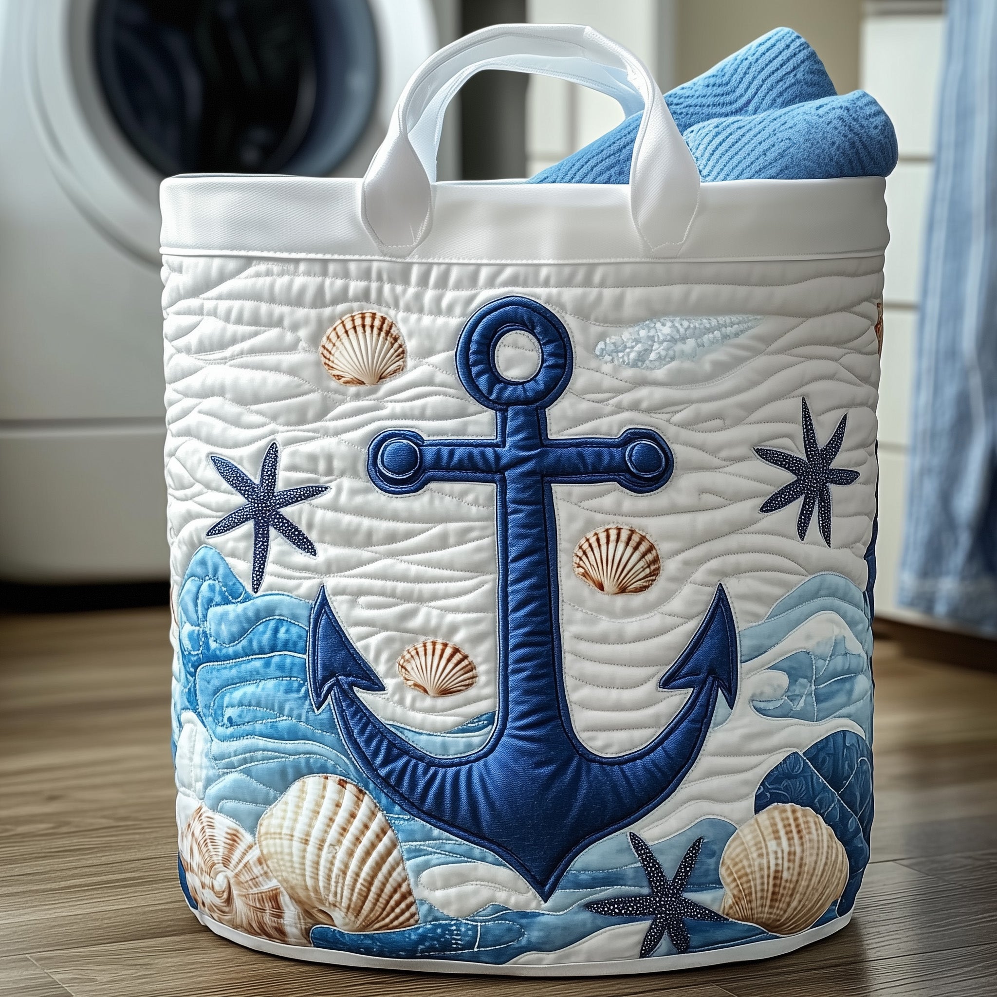 Nautical Anchor Quilted Laundry Basket Unique Gifts For Ocean Lovers