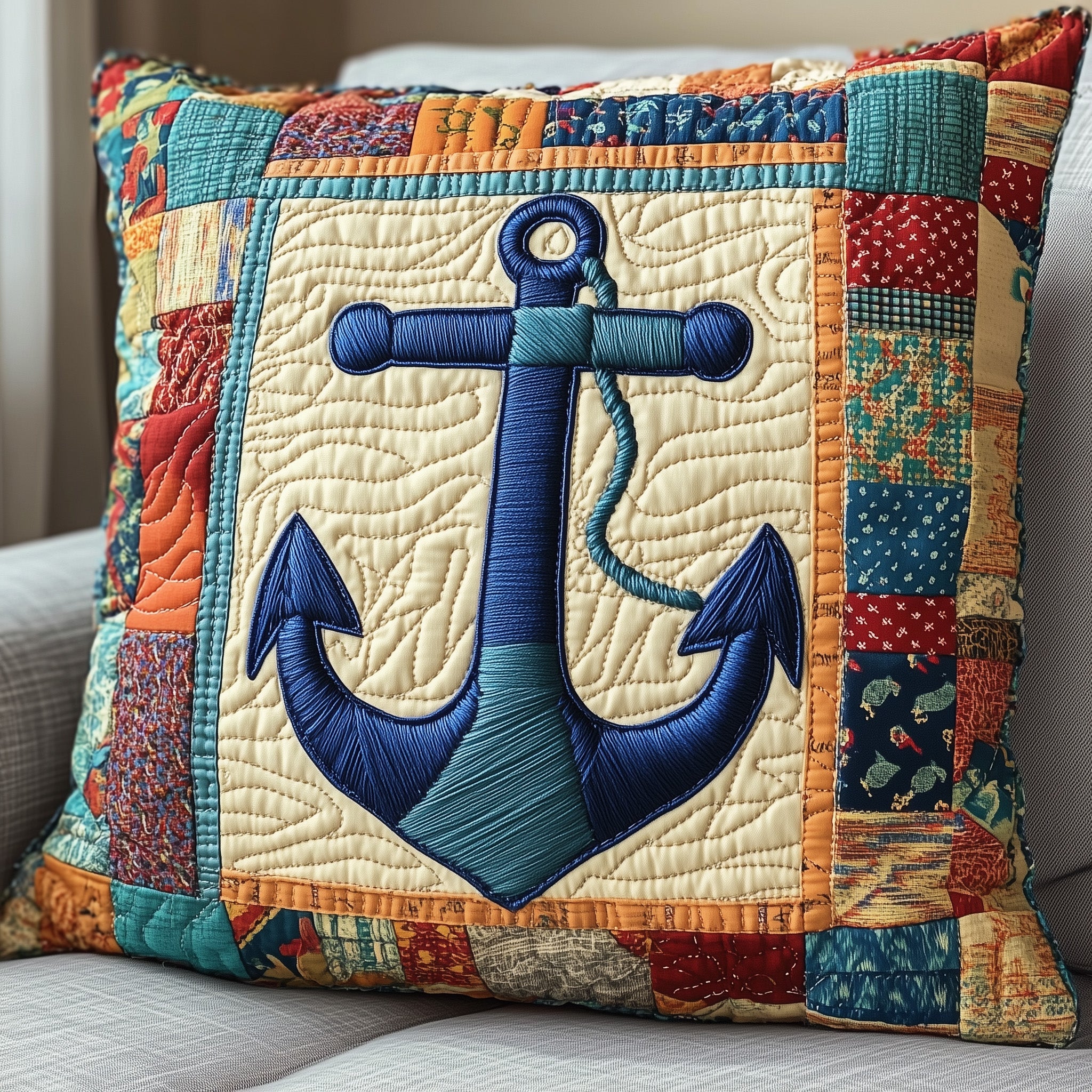 Nautical Anchor Quilted Pillow Case Pillow Protector CoverAnchor Gifts Ocean