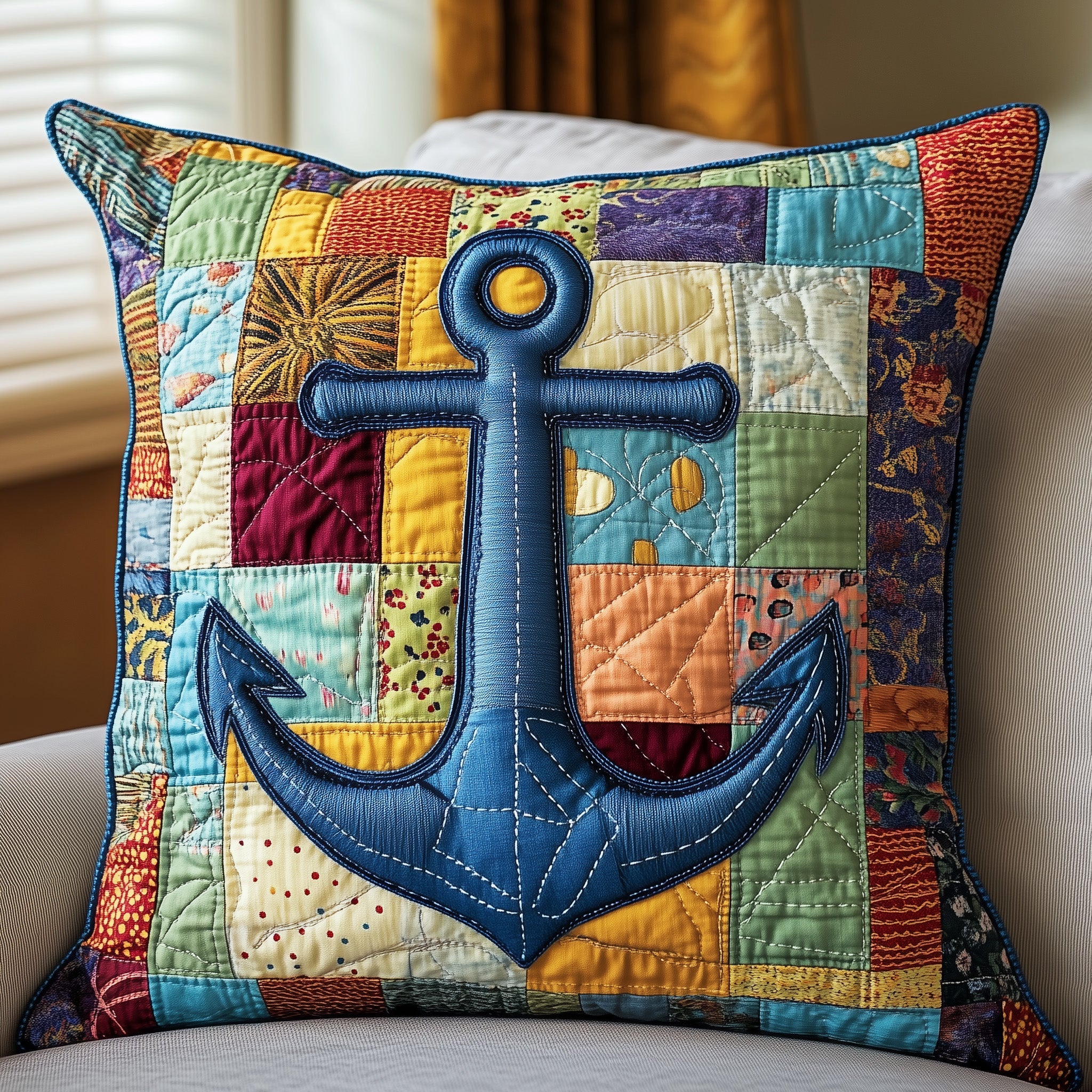 Nautical Anchor Quilted Pillow Case Pillow Protector CoverAnchor Related Gifts