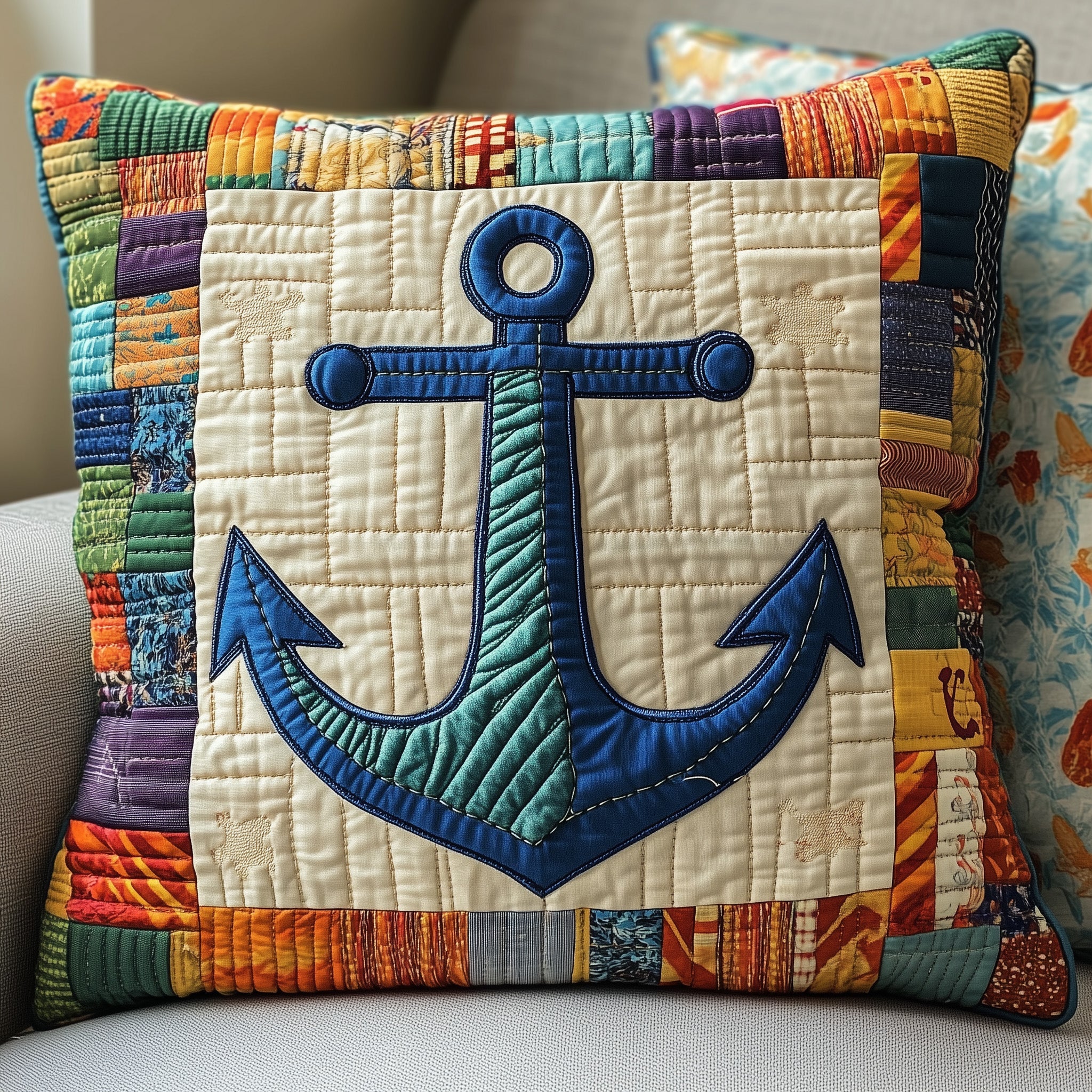 Nautical Anchor Quilted Pillow Case Pillow Protector CoverMarine Anchor Gifts