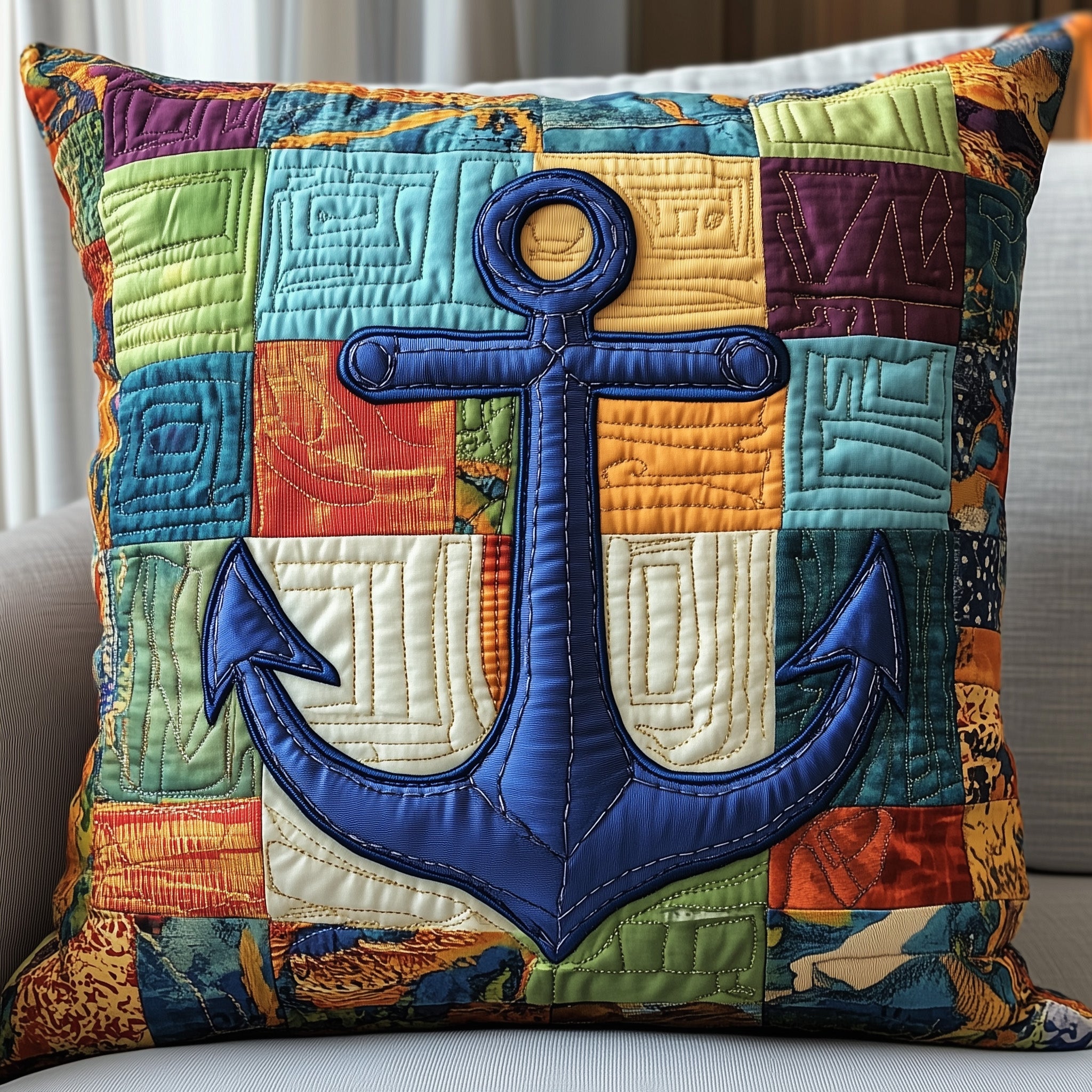 Nautical Anchor Quilted Pillow Case Pillow Protector CoverNavy Anchor Gifts