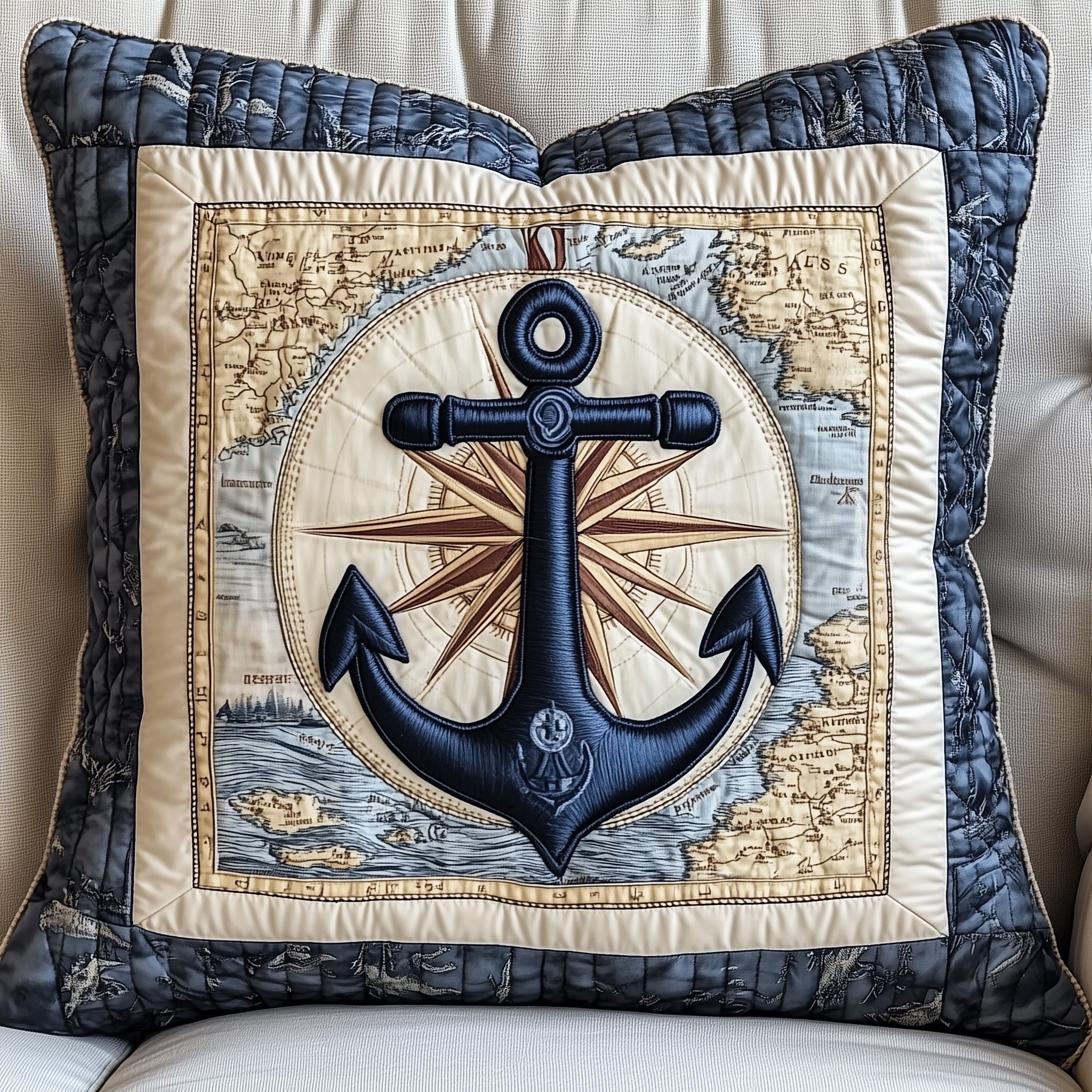 Nautical Anchor Quilted Pillow Case Pillow Protector CoverNavy Anchor Gifts Xmas Holiday