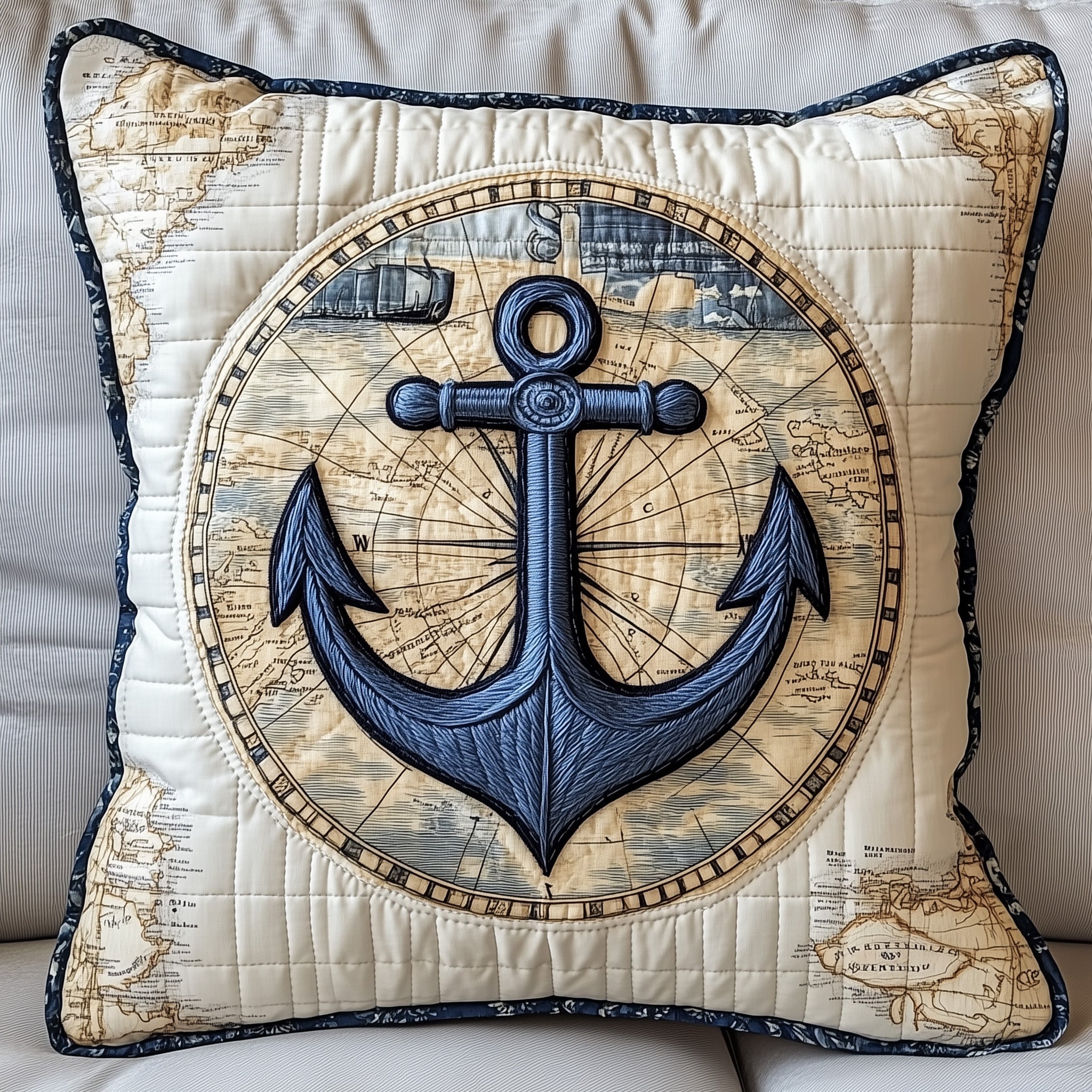 Nautical Anchor Quilted Pillow Case Pillow Protector CoverOcean Anchor Christmas Gifts