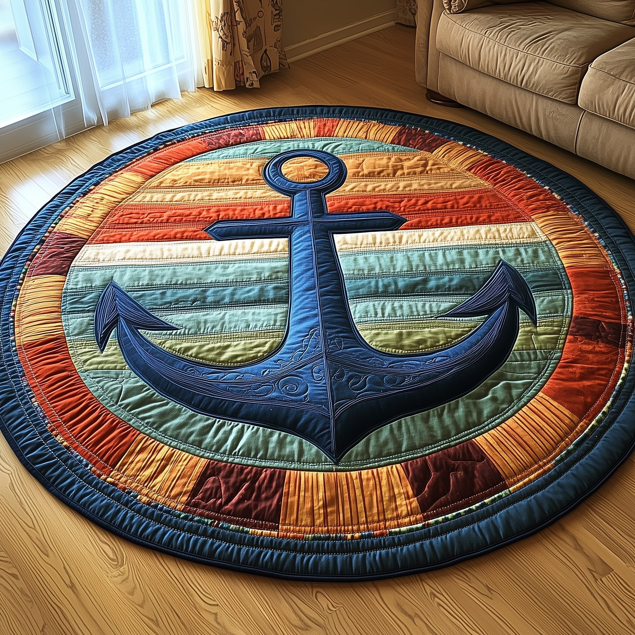 Nautical Anchor Quilted Round Mat Gftotp4763 Gift For Kids