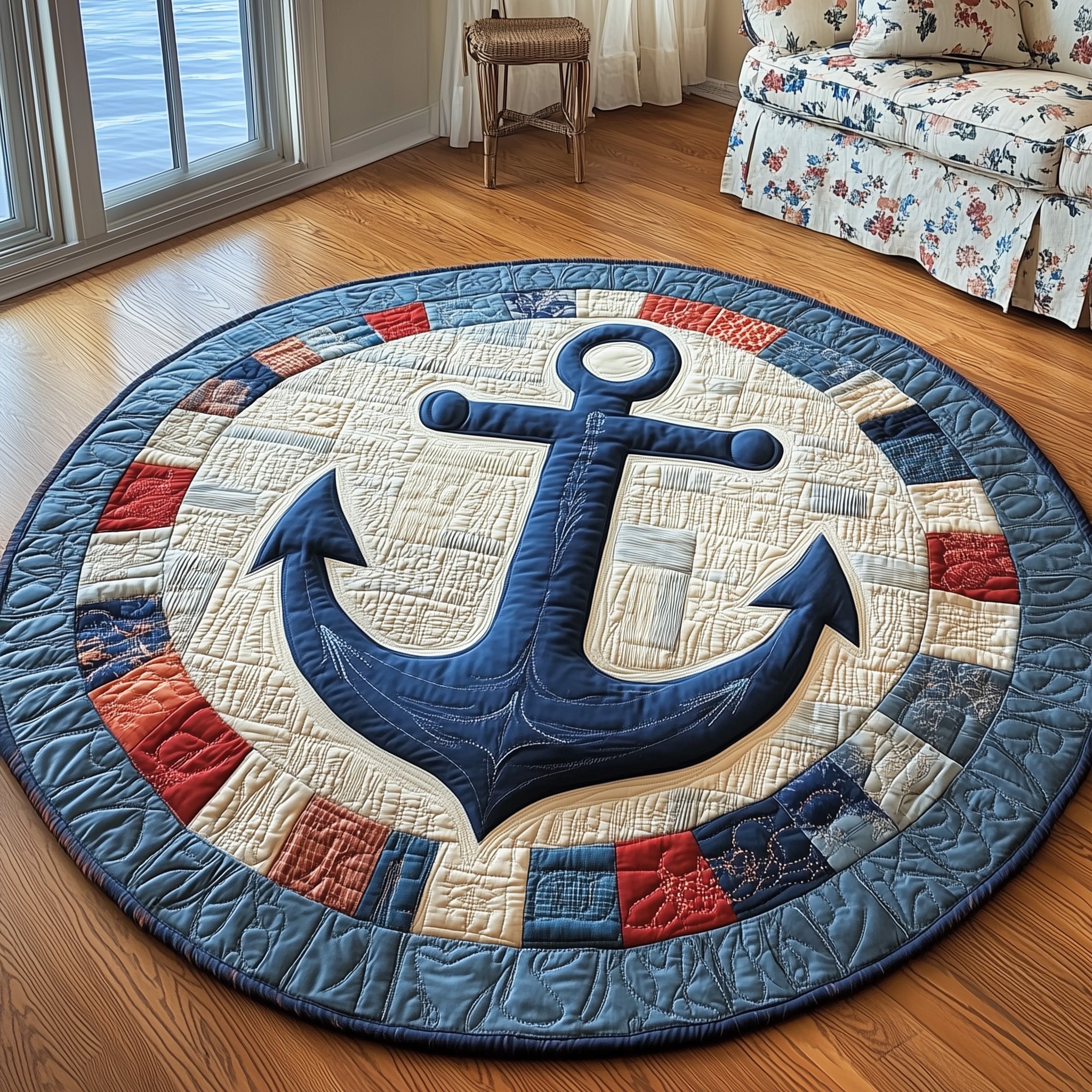 Nautical Anchor Quilted Round Mat Gift For Him
