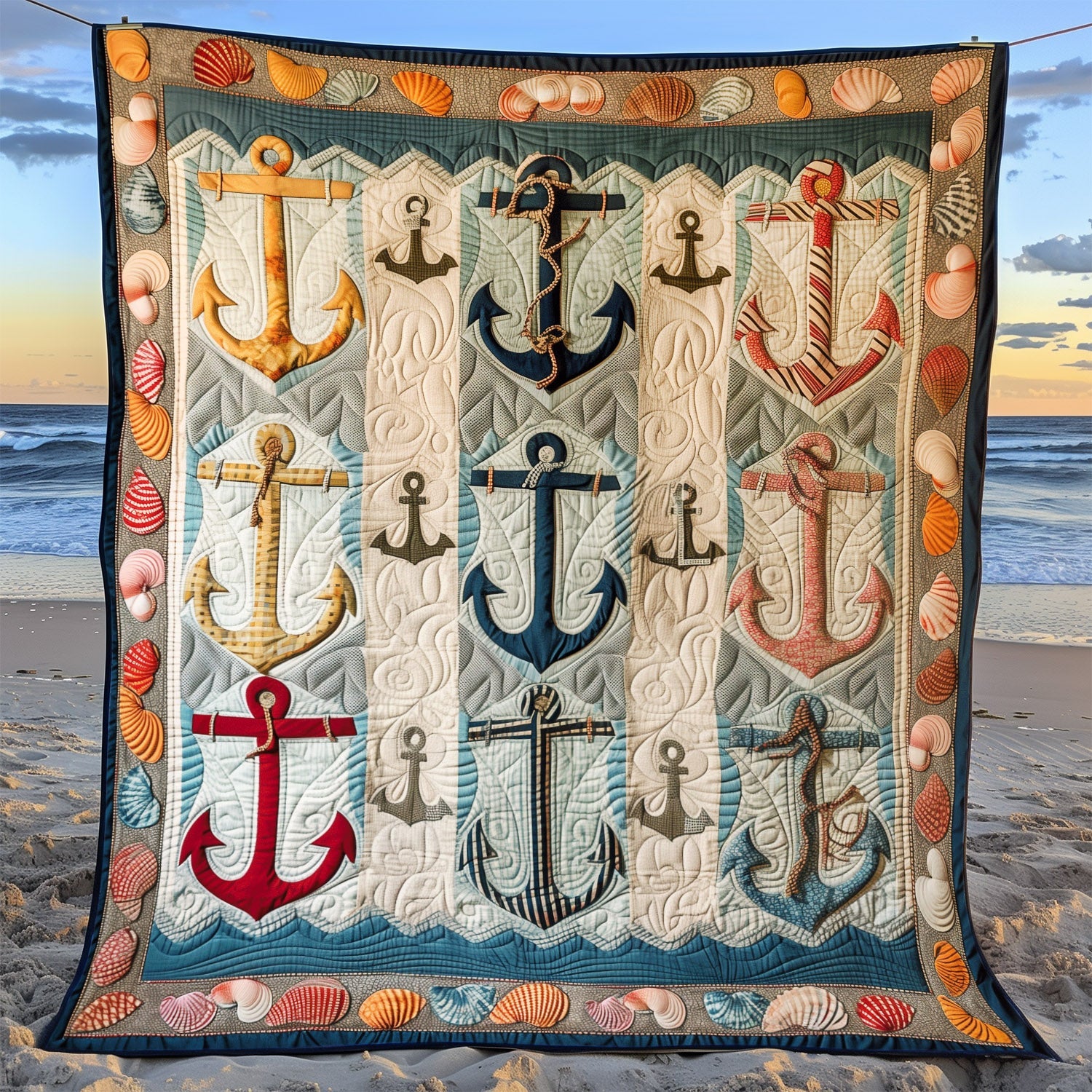 Nautical Anchors Quilted Blanket Christmas Blanket Gift