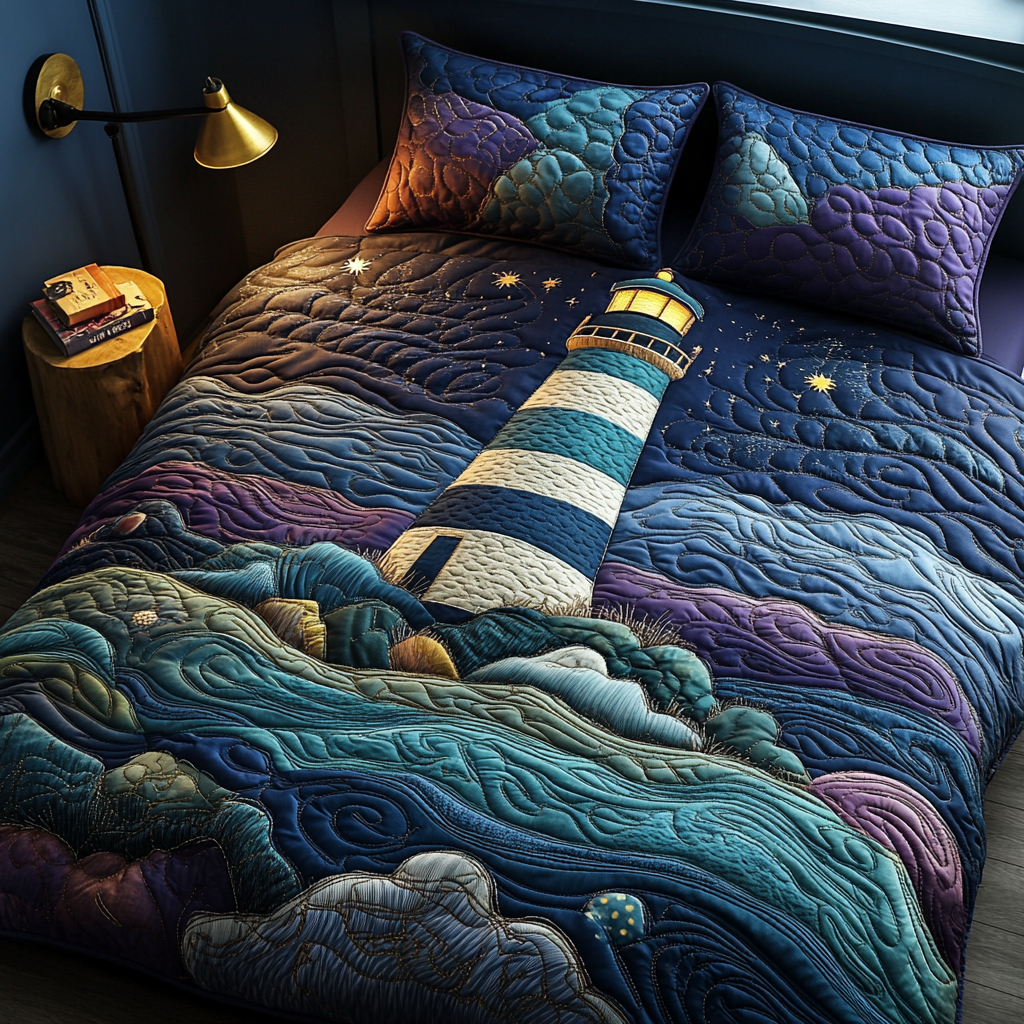 Nautical Beacon Quilted Bedding Set Bedroom Decorations Lighthouse Gift Shop