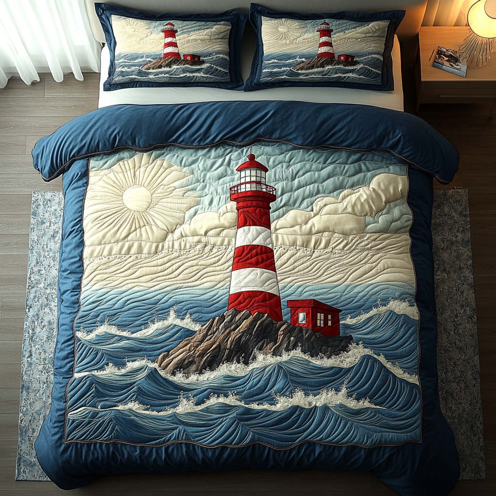 Nautical Beacon Quilted Bedding Set Luxury Comforter Gift Set for Him or Her