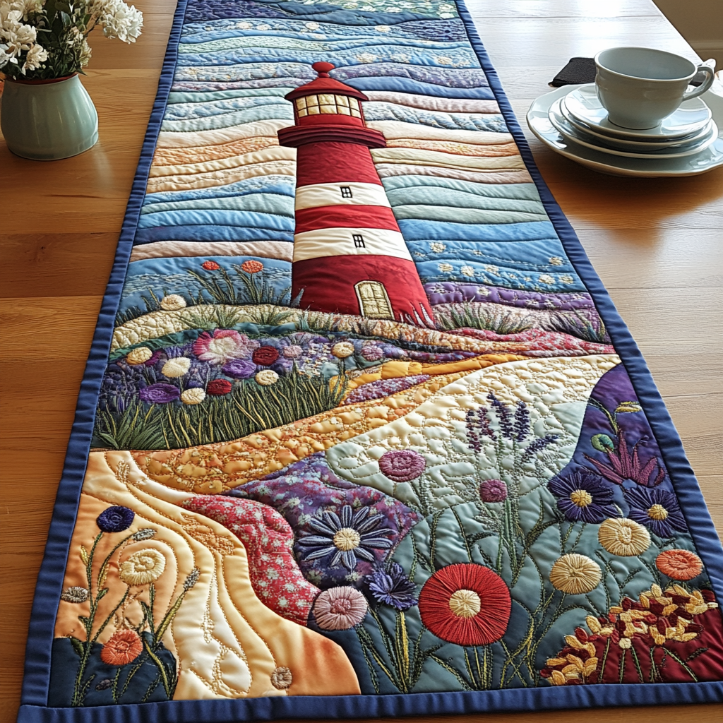 Nautical Beacon Quilted Table Runner Dining Room Decor Ideas Lighthouse Gifts Items