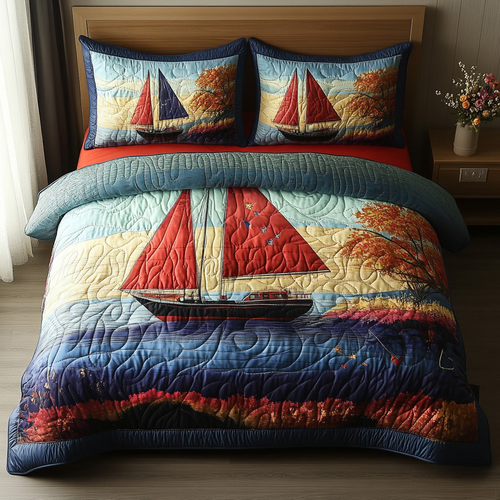 Nautical Bloom Quilted Bedding Set Bed Decorations Gifts For People With Sailboats