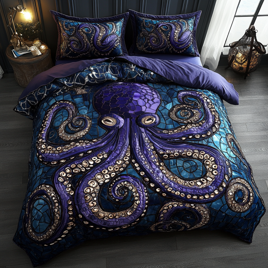 Nautical Enchantment Quilted Bedding Set Bed Decorations Octopus Novelty Gifts