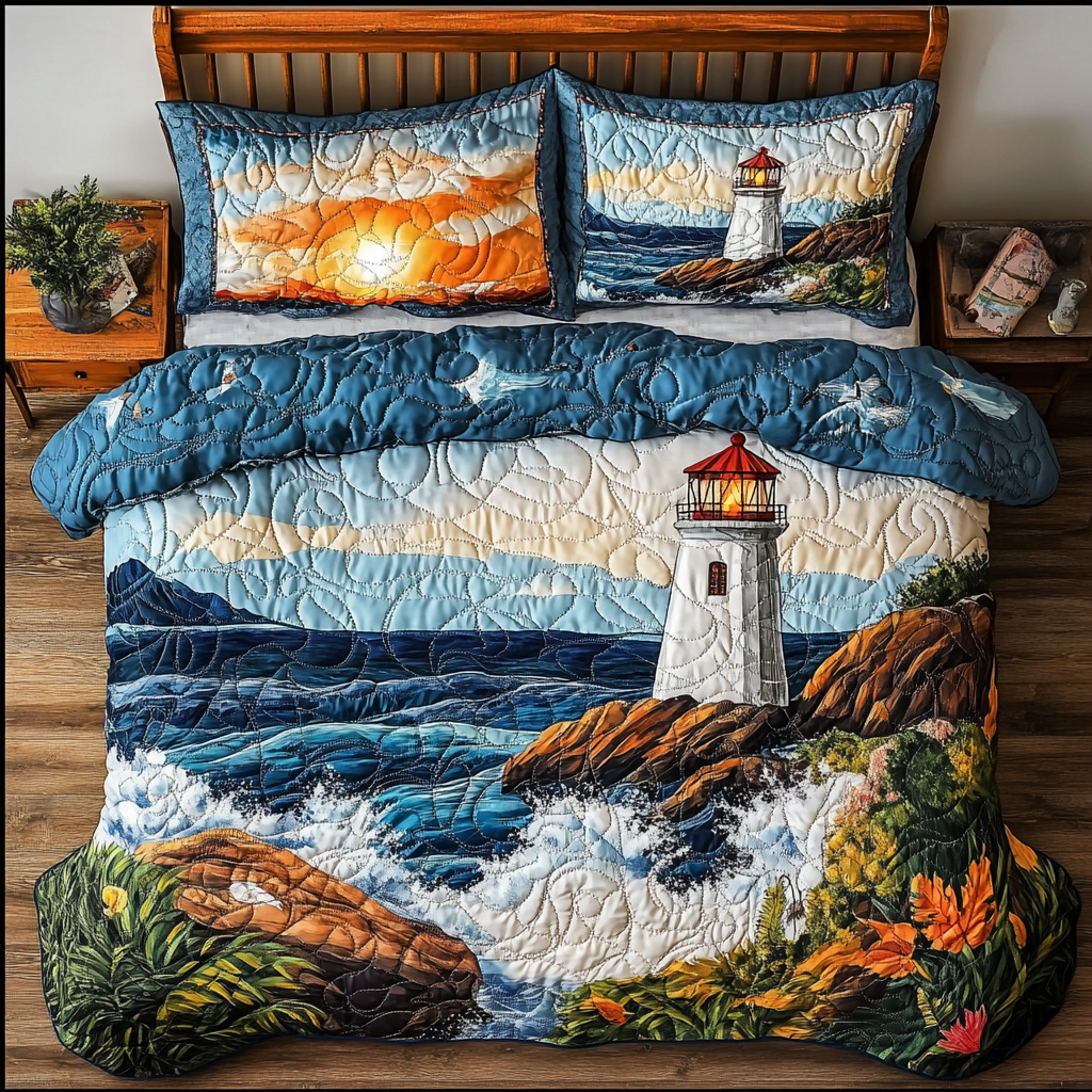 Nautical Glow Quilted Bedding Set Unique Bed Sheet Set Lighthouse Gifts For Women