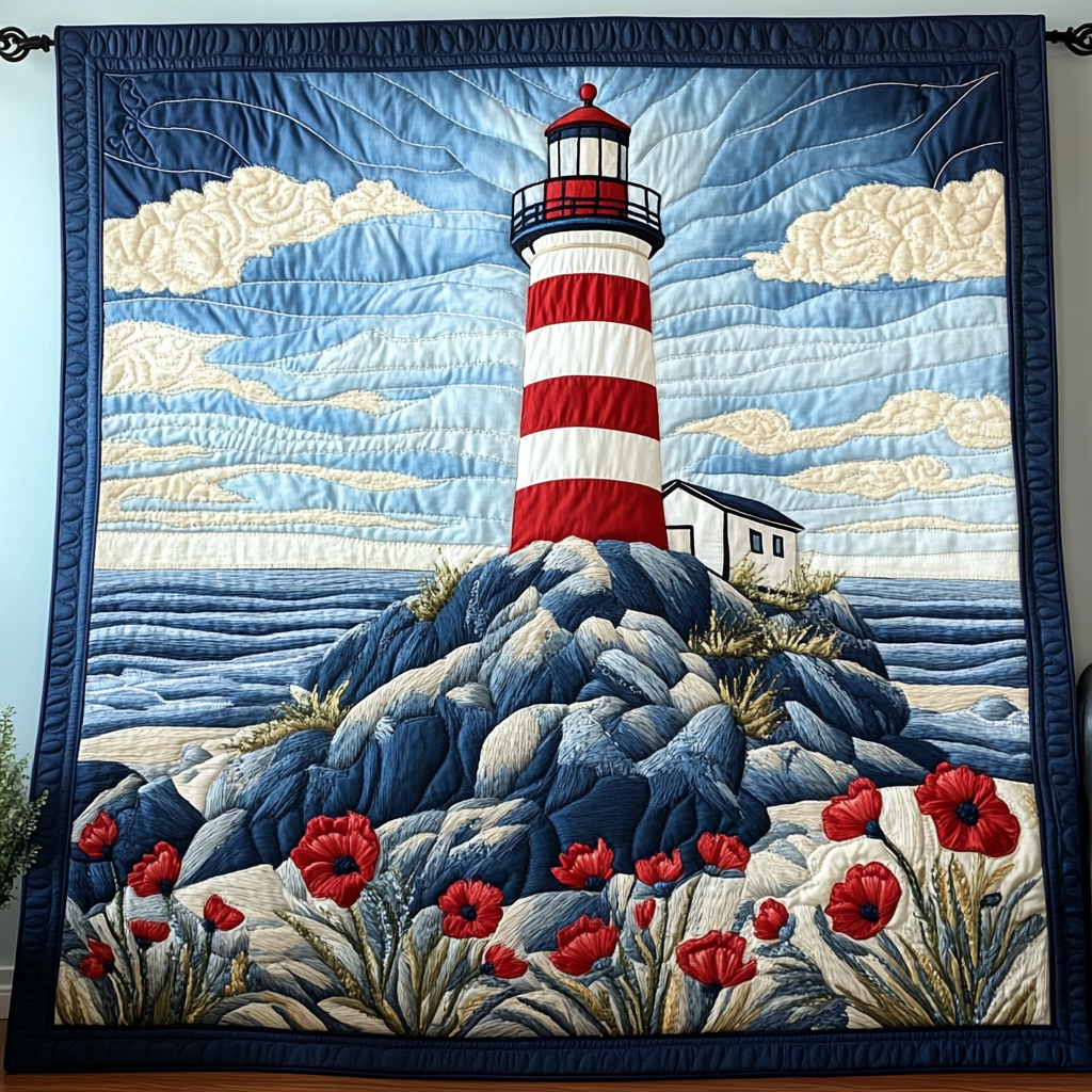 Nautical Glow Quilted Blanket Holiday Throw Blanket Lighthouse Gifts For Her