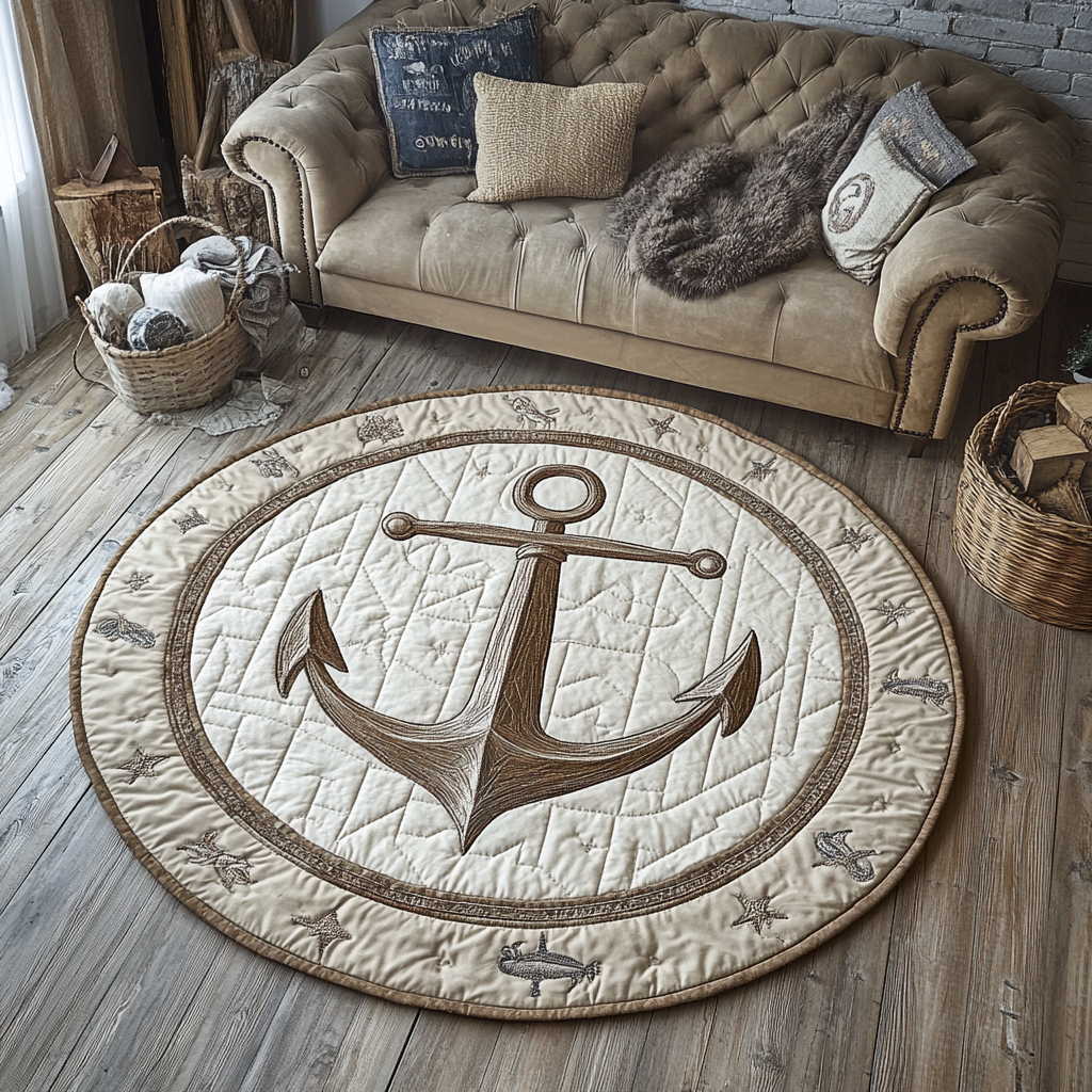Nautical Haven Quilted Round Mat Door Entrance Decor Christmas Gifts For Ocean Lovers
