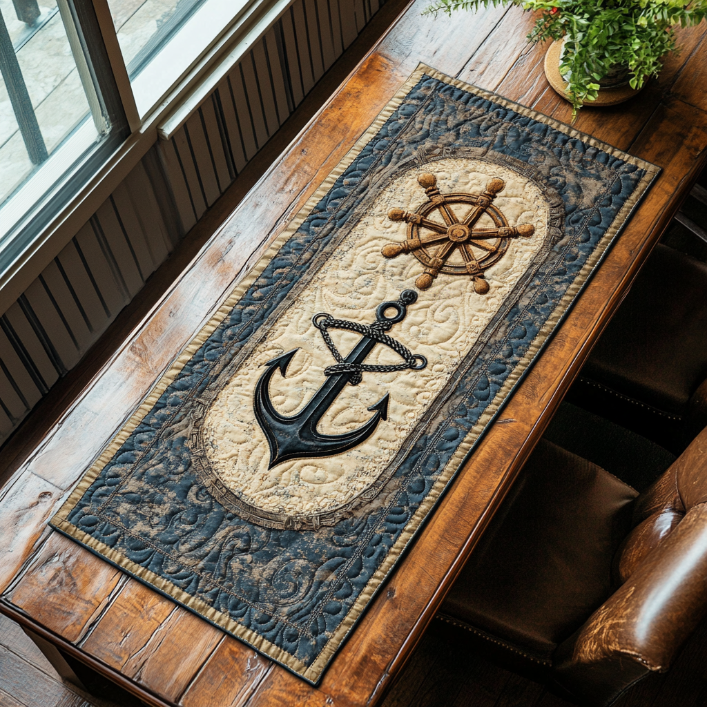 Nautical Haven Quilted Table Runner Dining Room Decor Ideas Anchor Themed Gifts