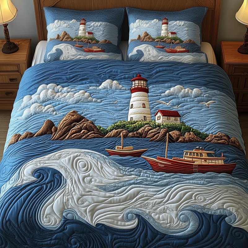 Nautical Life Quilted Bedding Set Coastal Bedroom Decor Best Gift For Ocean Lovers
