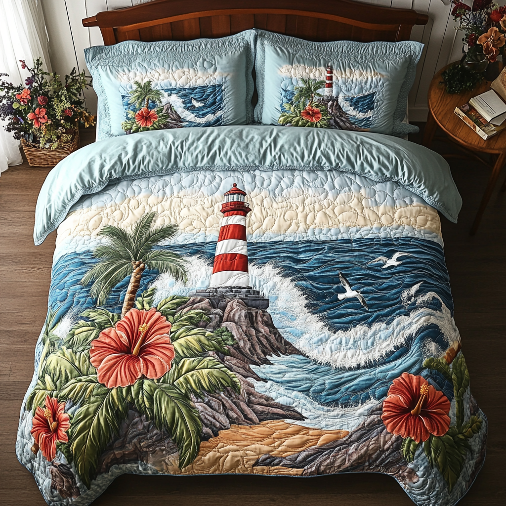 Nautical Lighthouse Quilted Bedding Set Bed Decorations Lighthouse Presents