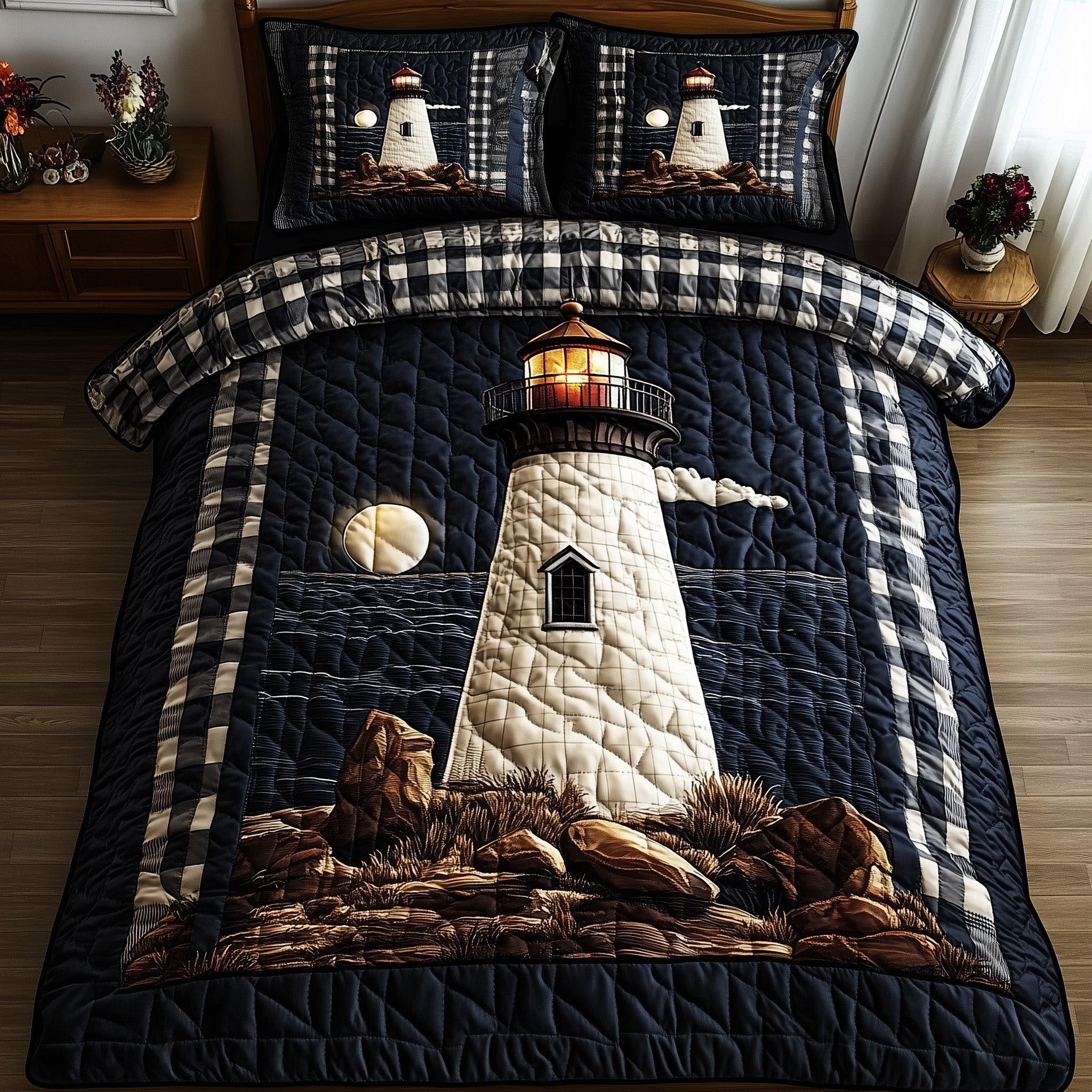 Nautical Lighthouse Quilted Bedding Set Lighthouse And Sailor Design Bedding Gifts